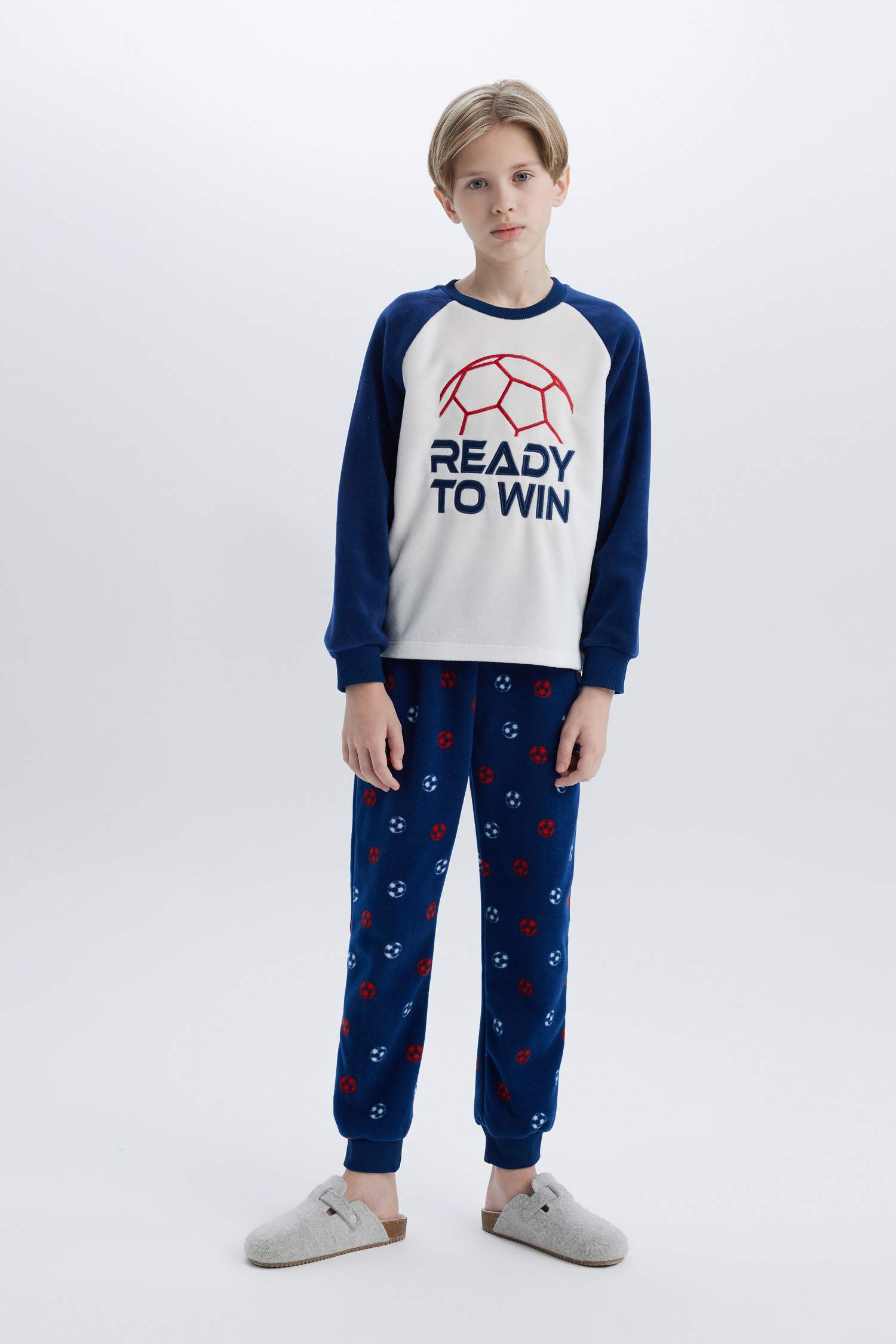 Erkek Çocuk Polar Pijama Takımı Baskılı Uzun Kollu Üst Beli Lastikli Uzun Alt