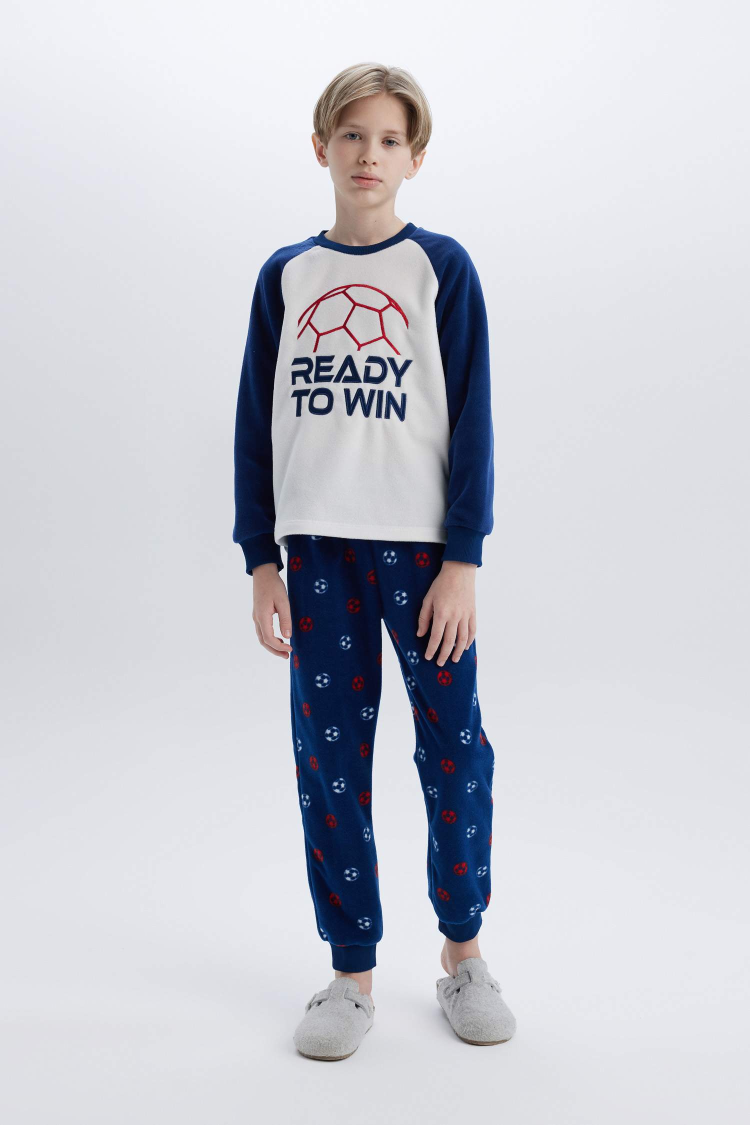 Erkek Çocuk Polar Pijama Takımı Baskılı Uzun Kollu Üst Beli Lastikli Uzun Alt