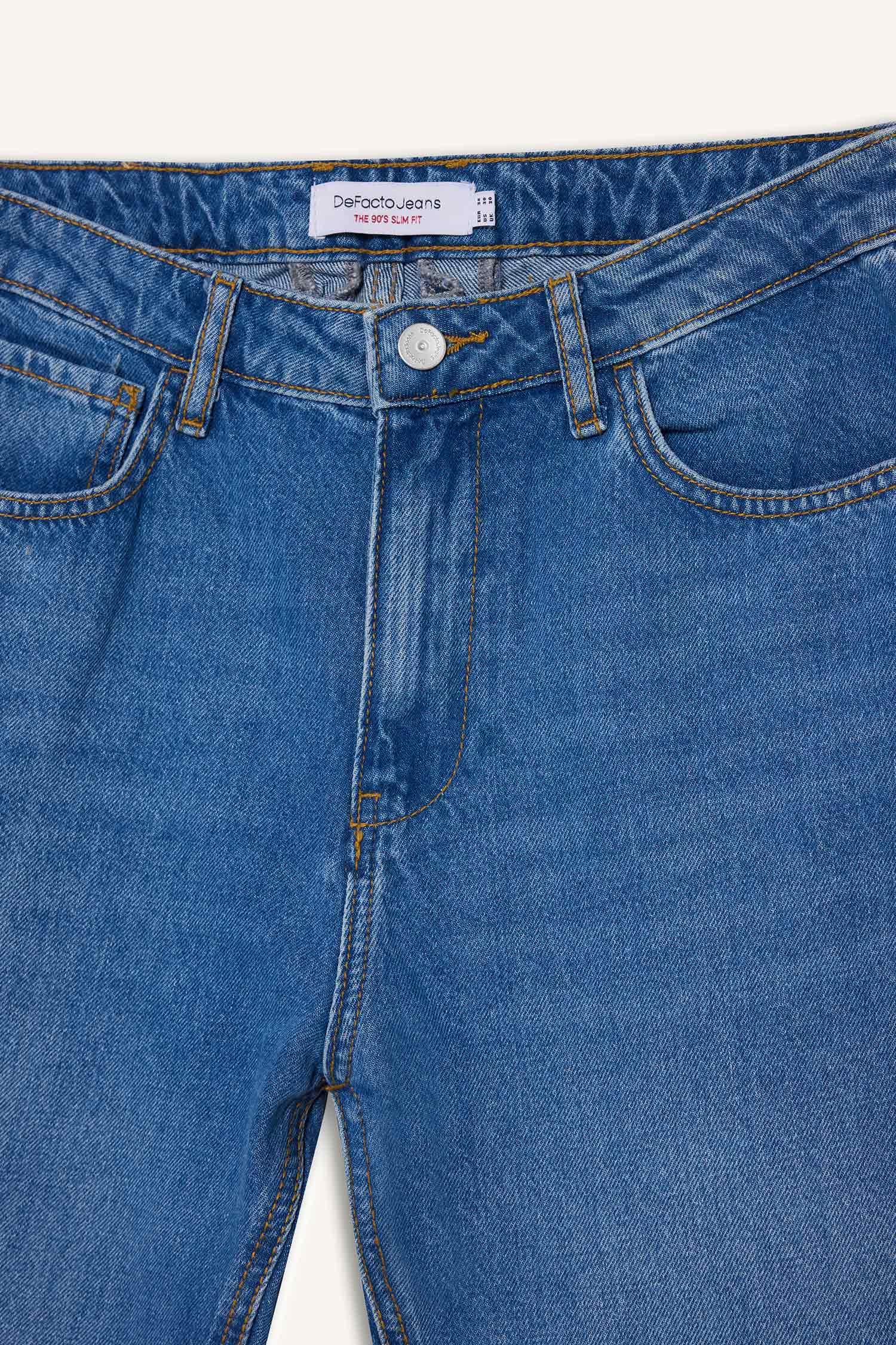 90's Slim Fit Dar Paça Jean Yıkamalı Pantolon