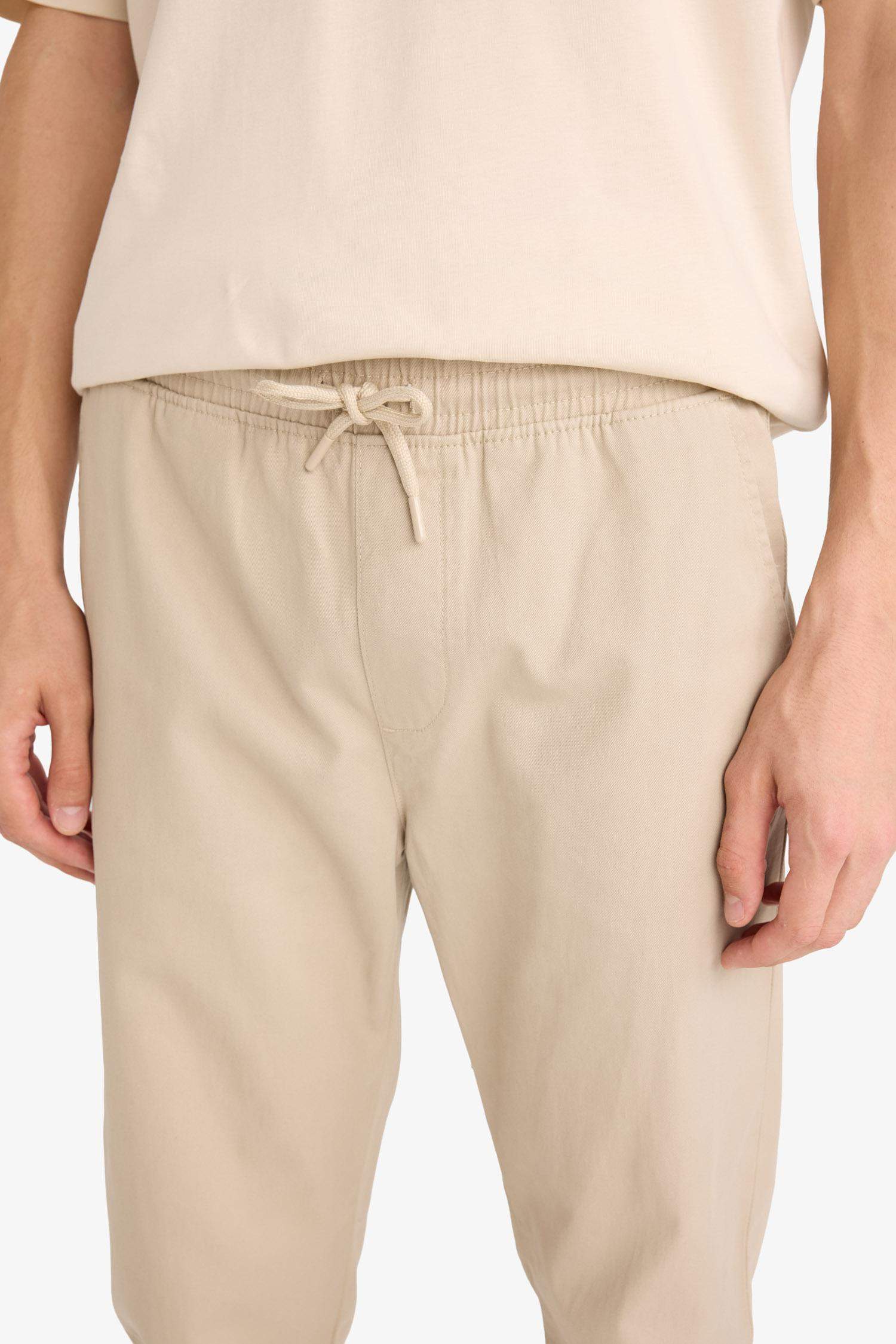 %100 Pamuk Jogger Slim Fit Dar Kesim Beli Bağcıklı Gabardin Pantolon