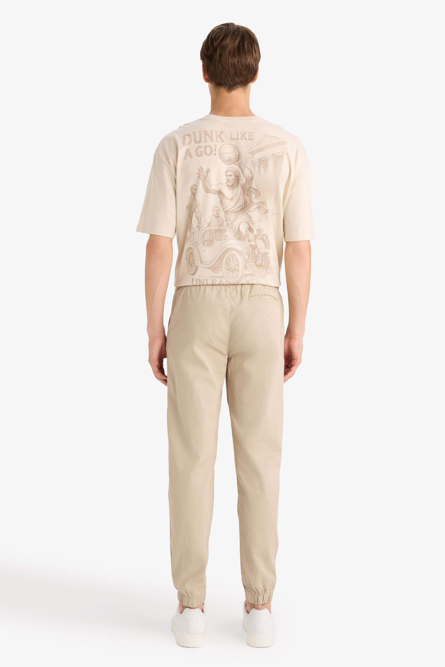 %100 Pamuk Jogger Slim Fit Dar Kesim Beli Bağcıklı Gabardin Pantolon