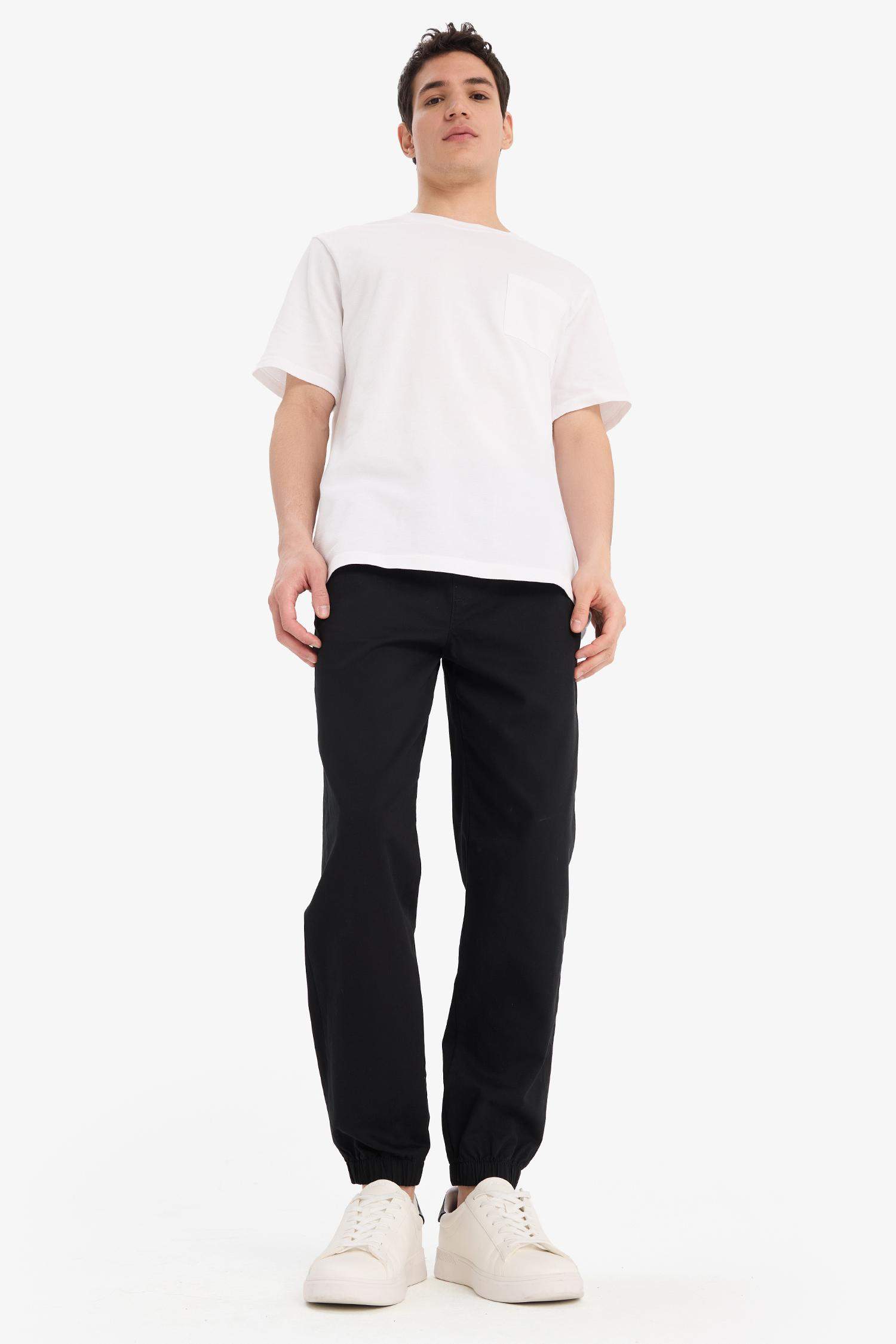 %100 Pamuk Jogger Slim Fit Dar Kesim Beli Bağcıklı Gabardin Pantolon