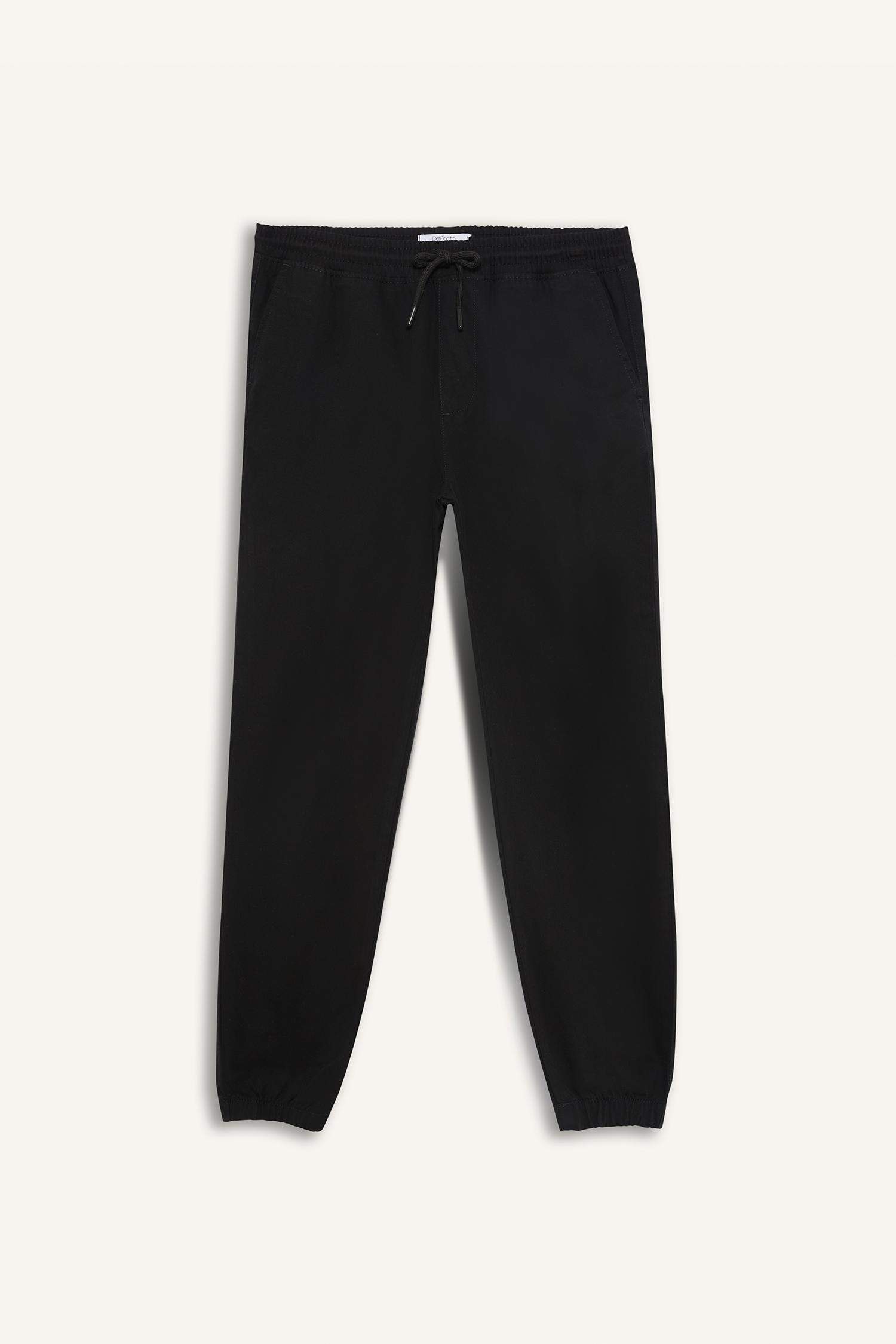 %100 Pamuk Jogger Slim Fit Dar Kesim Beli Bağcıklı Gabardin Pantolon