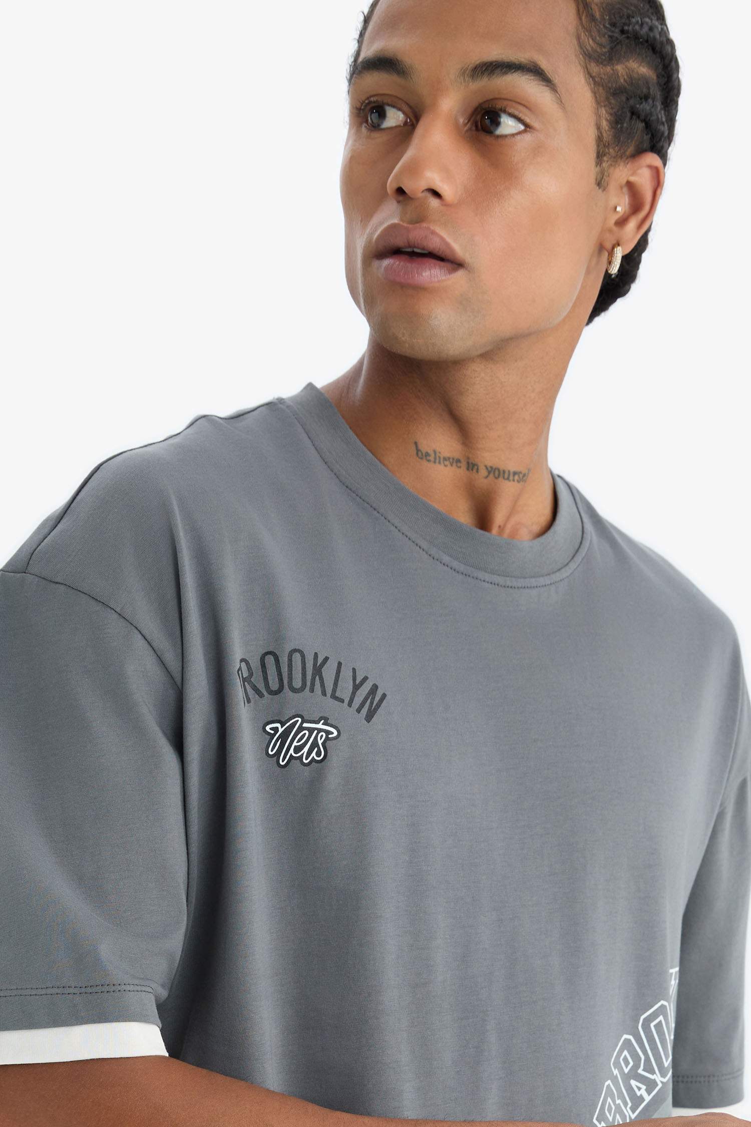 DeFactoFit NBA Brooklyn Nets Oversize Geniş Kalıp Bisiklet Yaka Kısa Kollu Tişört