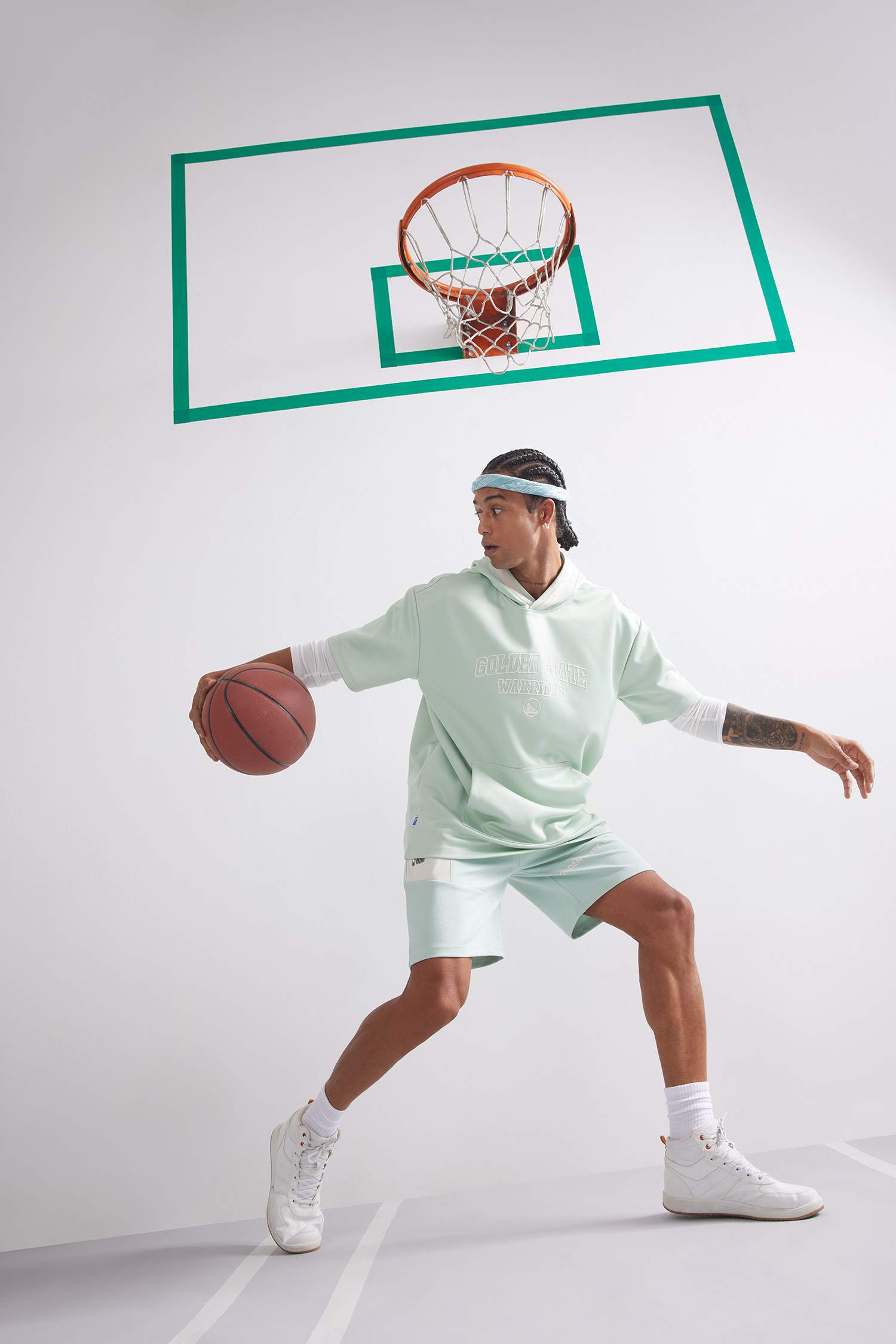 DeFactoFit NBA Golden State Warriors Oversize Geniş Kalıp Kapüşonlu Waffle Kısa Kollu Tişört