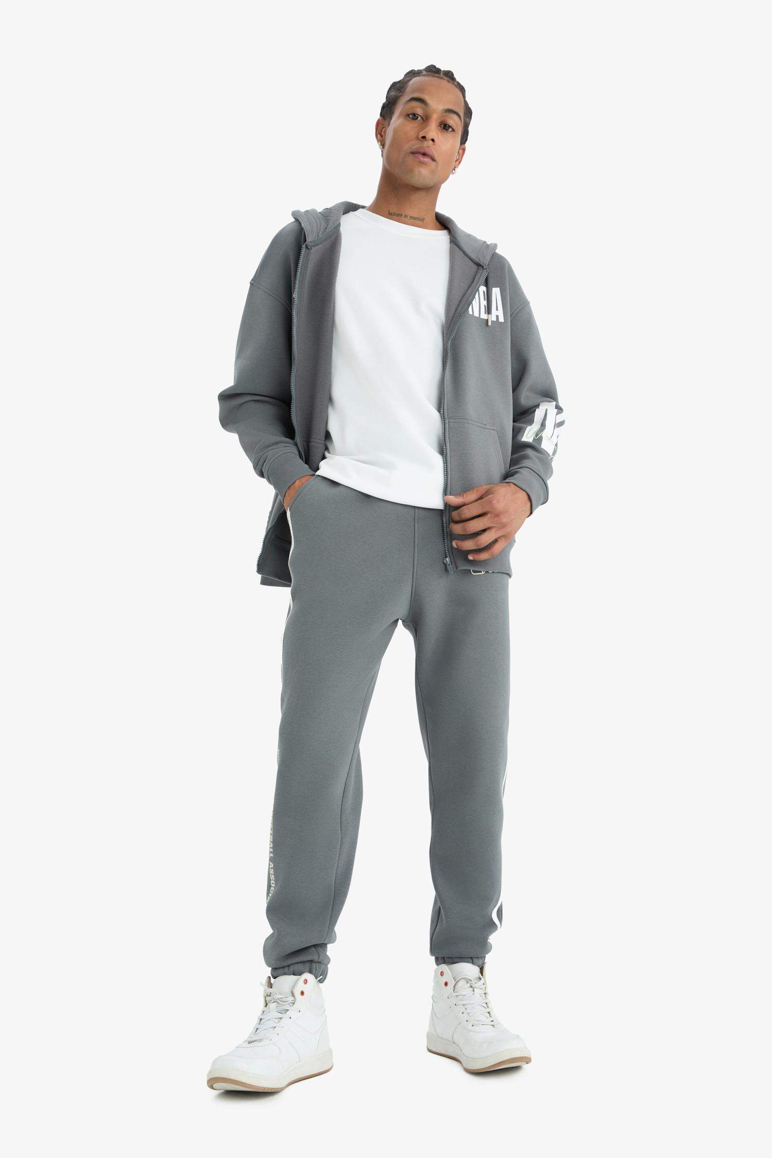 DeFactoFit NBA Wordmark Oversize Geniş Kalıp Cepli Kalın Fermuarlı Sweatshirt