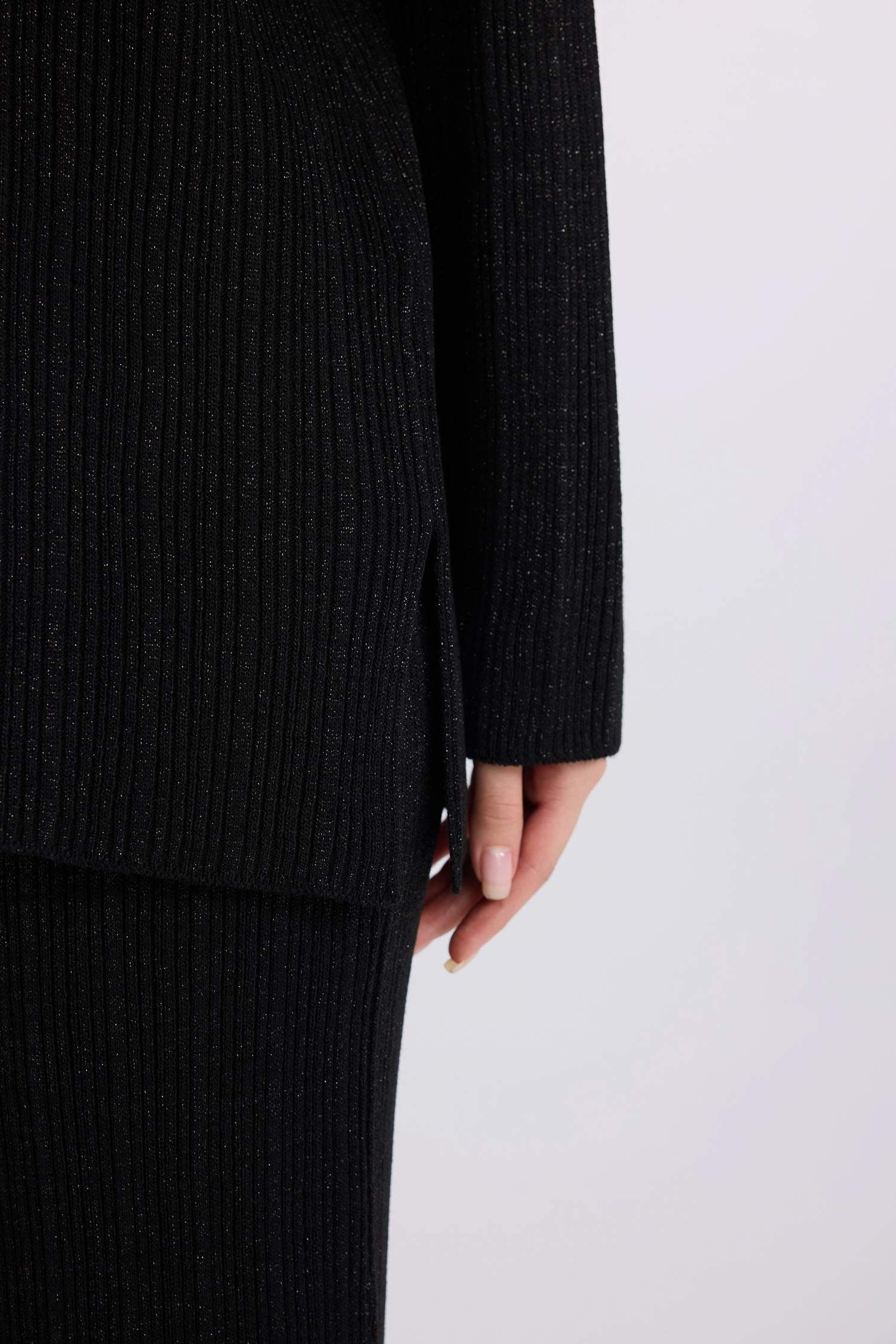 Relax Fit Bisiklet Yaka Basic Düz Triko Kazak Tunik