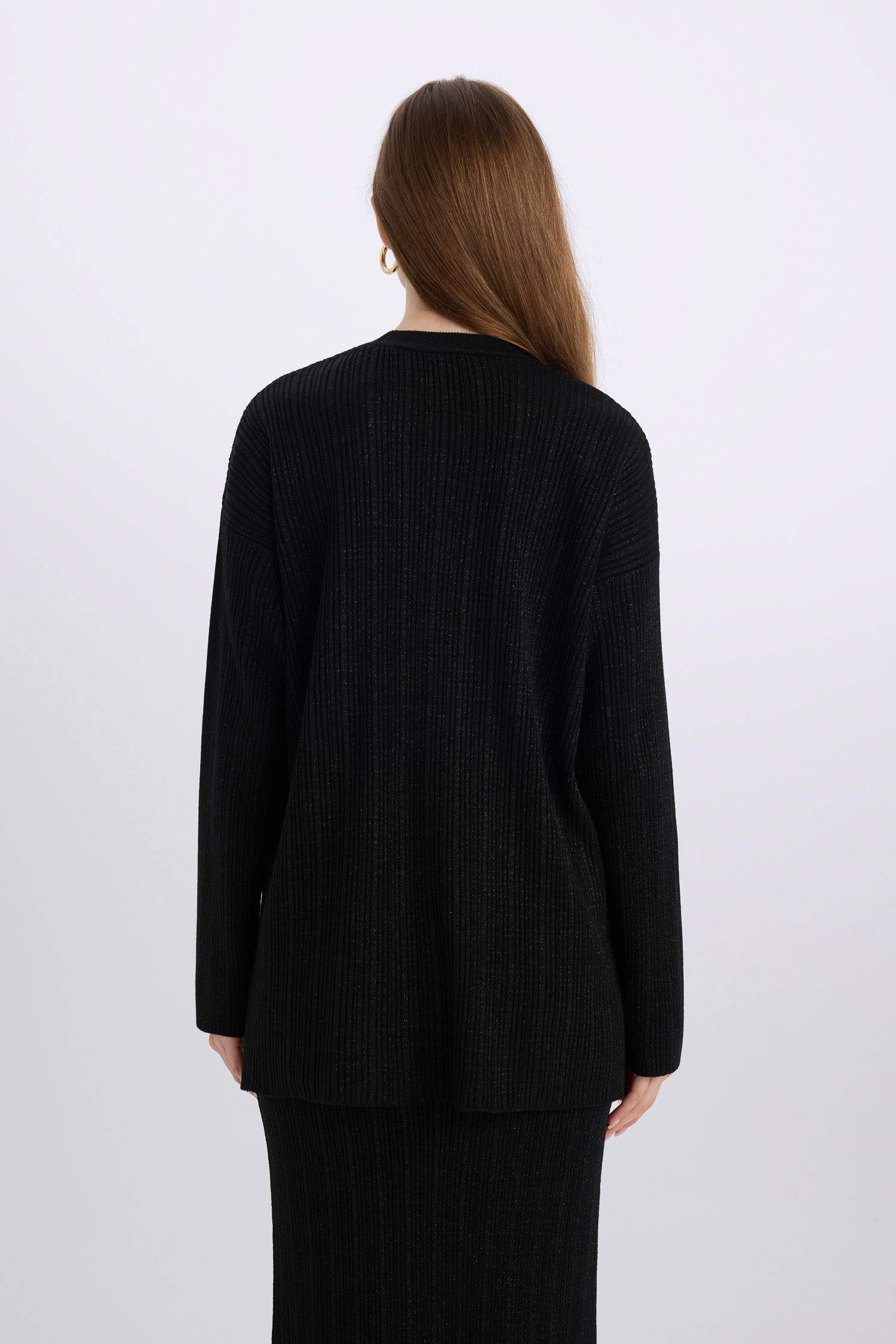 Relax Fit Bisiklet Yaka Basic Düz Triko Kazak Tunik