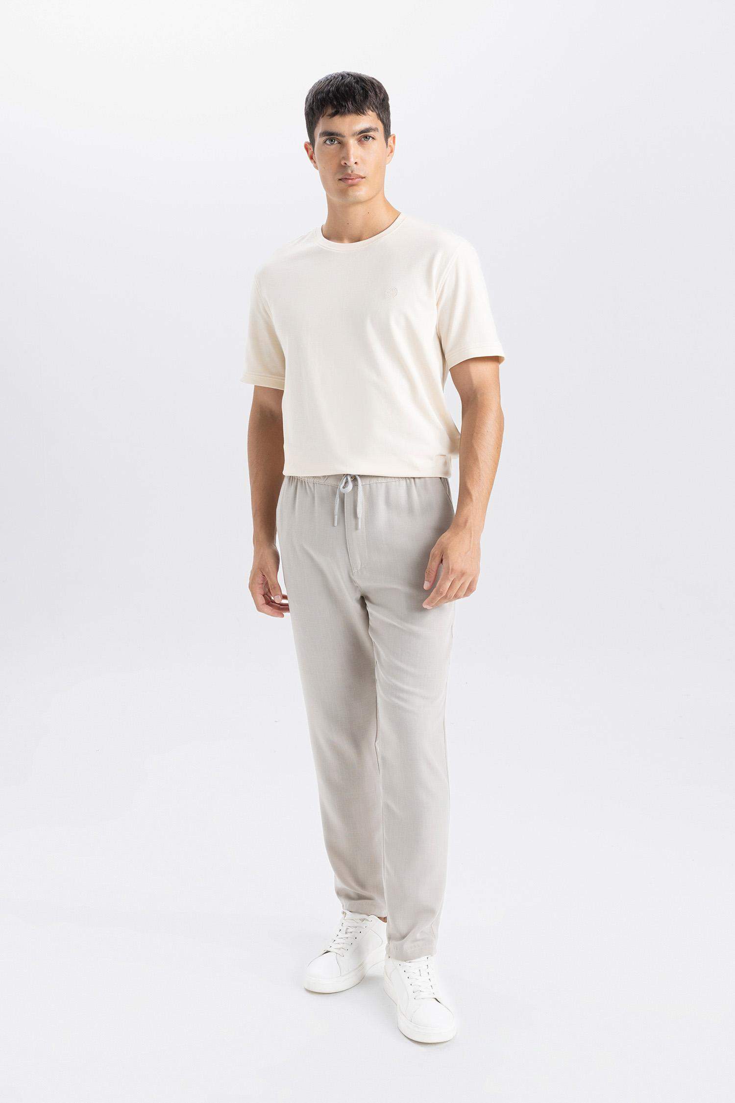 Yazlık Jogger Pantolon Slim Fit Dar Kesim Beli Bağcıklı Cepli Düz Paça