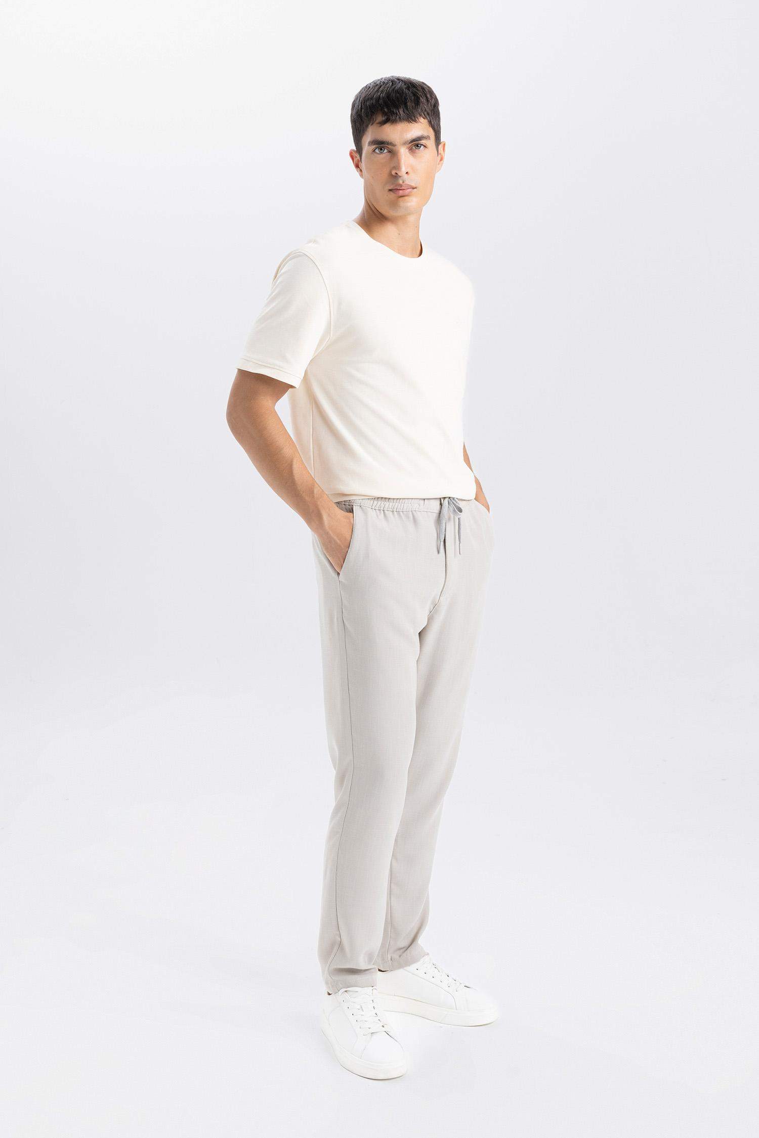 Yazlık Jogger Pantolon Slim Fit Dar Kesim Beli Bağcıklı Cepli Düz Paça