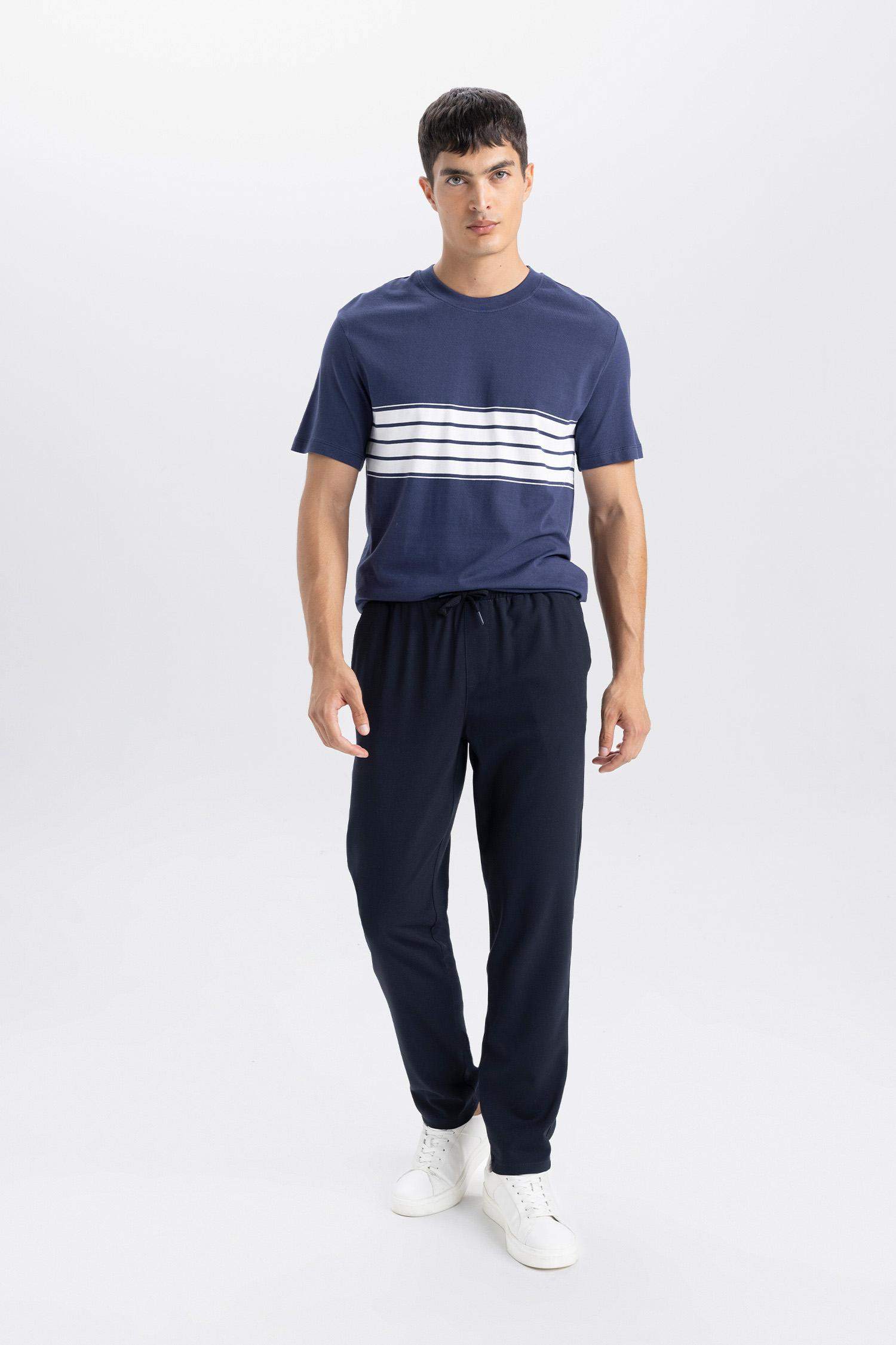 Jogger Lacivert Pantolon Basic Düz Beli Lastikli Bağcıklı Cepli Düz Paça