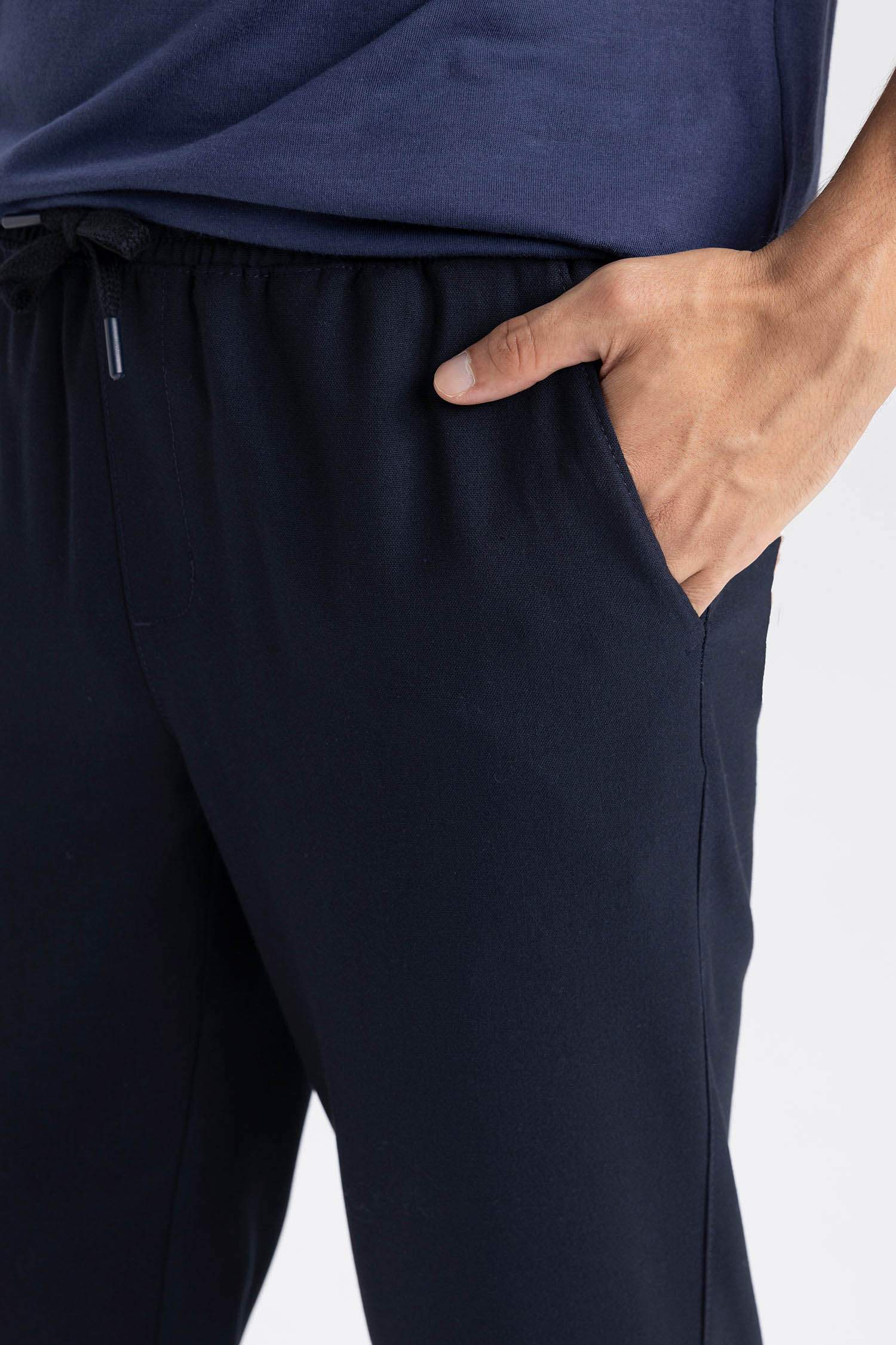 Jogger Lacivert Pantolon Basic Düz Beli Lastikli Bağcıklı Cepli Düz Paça