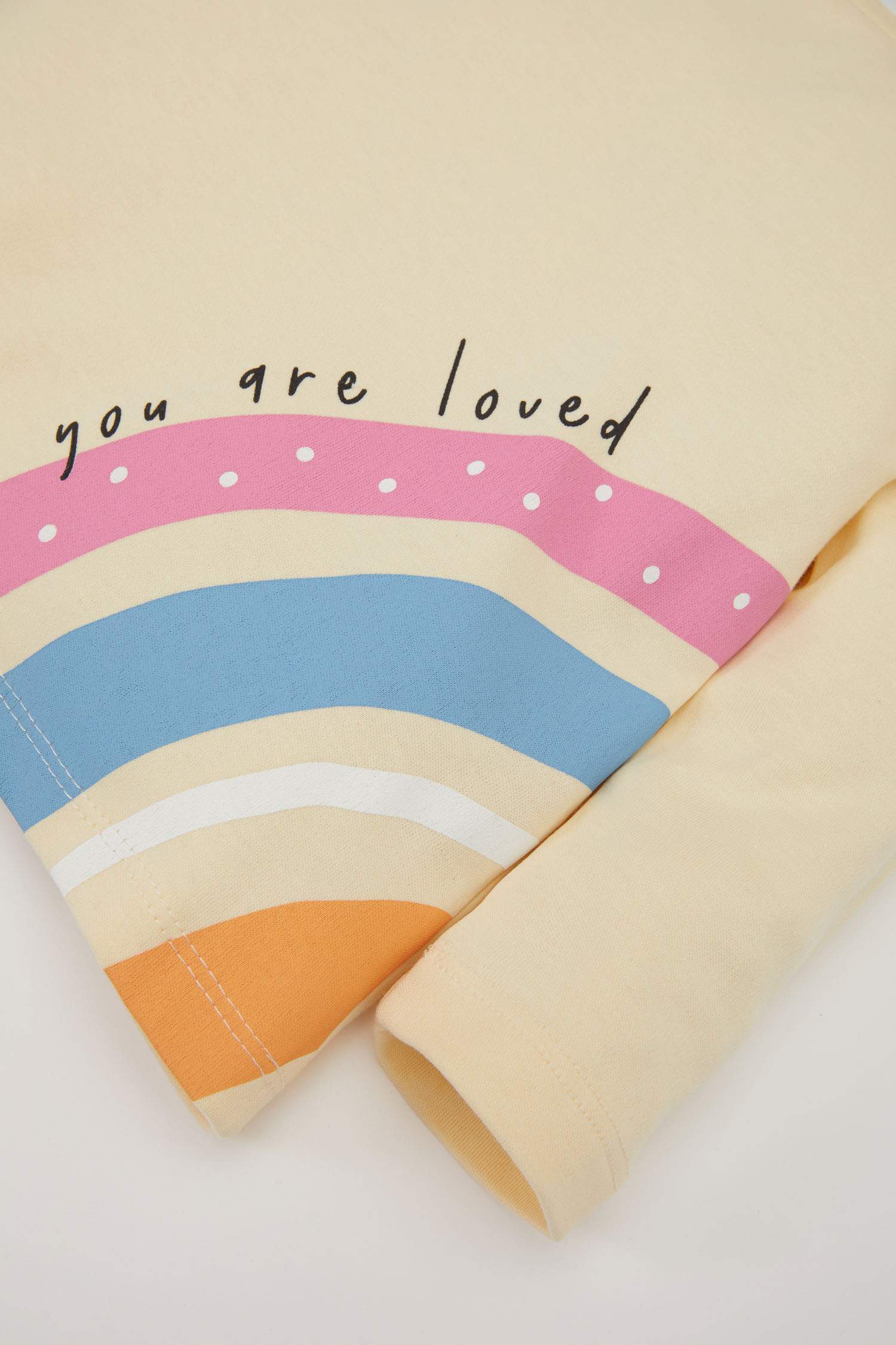 Kız Bebek Pijama Takımı Gökkuşağı Baskılı Uzun Kollu Üst Beli Lastikli Alt