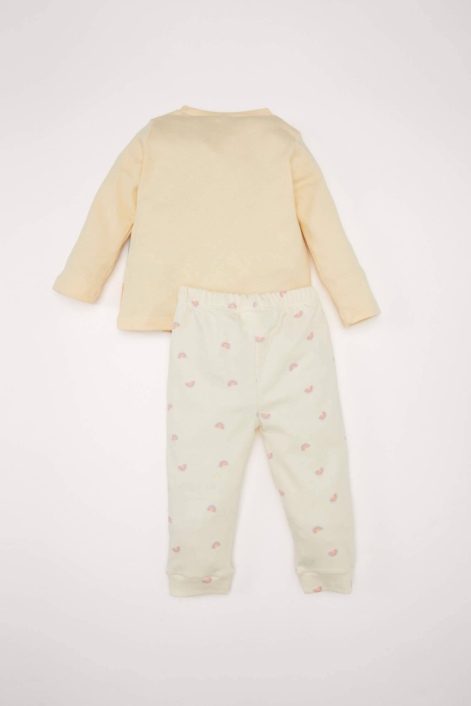 Kız Bebek Pijama Takımı Gökkuşağı Baskılı Uzun Kollu Üst Beli Lastikli Alt