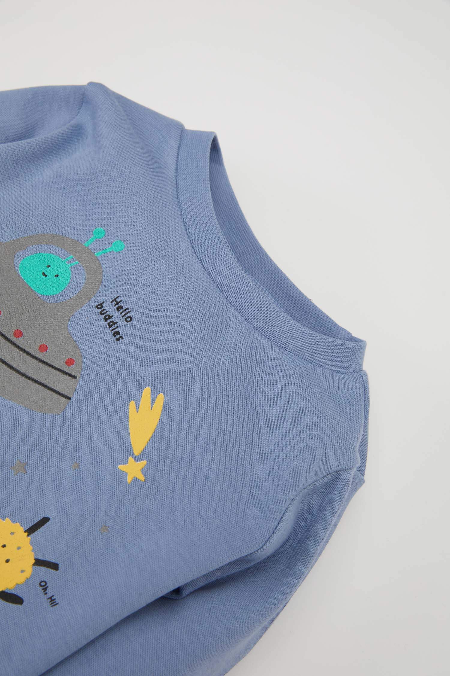 Erkek Bebek Pijama Takımı Baskılı Uzun Kollu Üst Beli Lastikli Alt