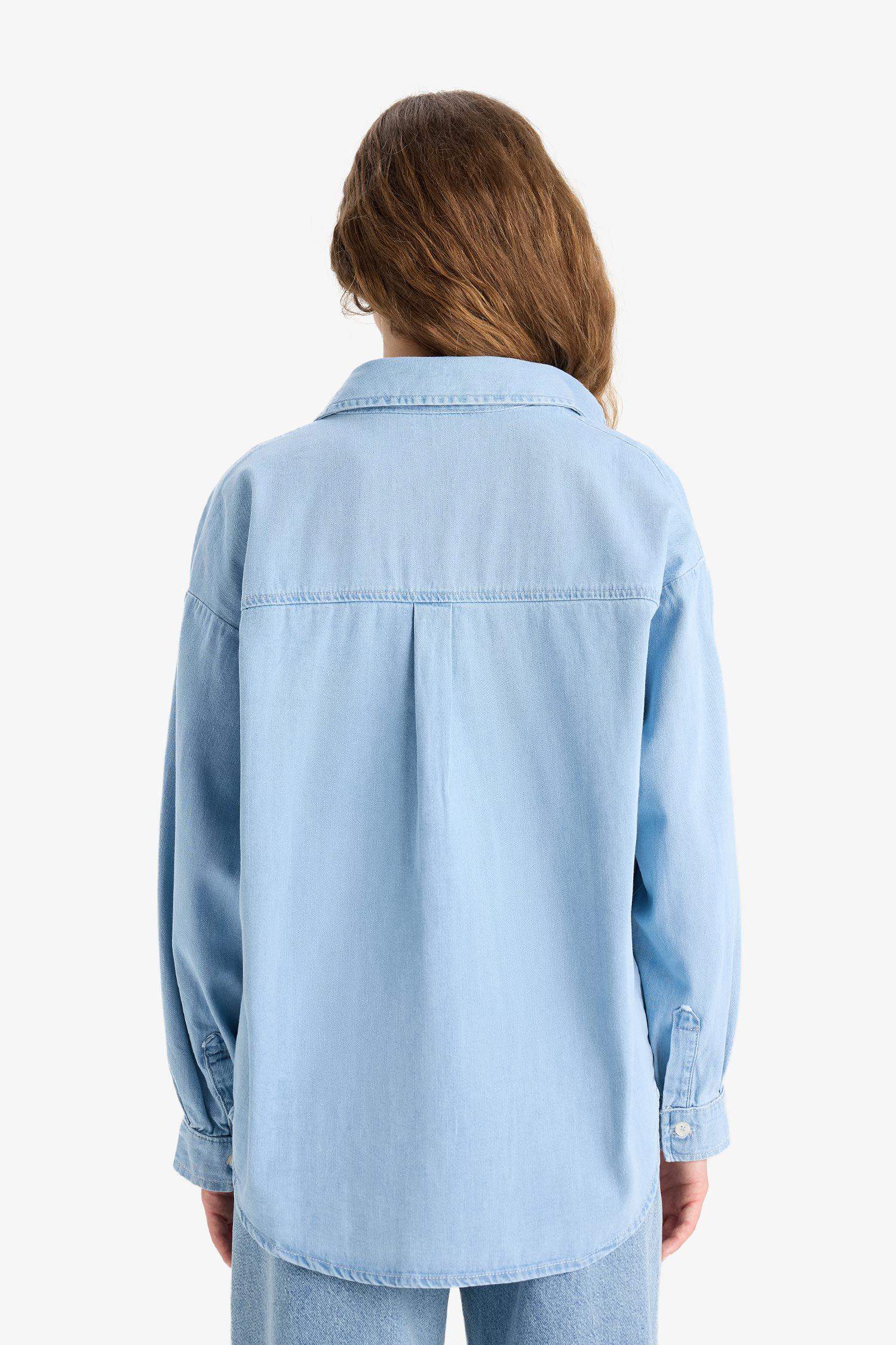 Oversize Geniş Kalıp Tek Cepli Jean Gömlek