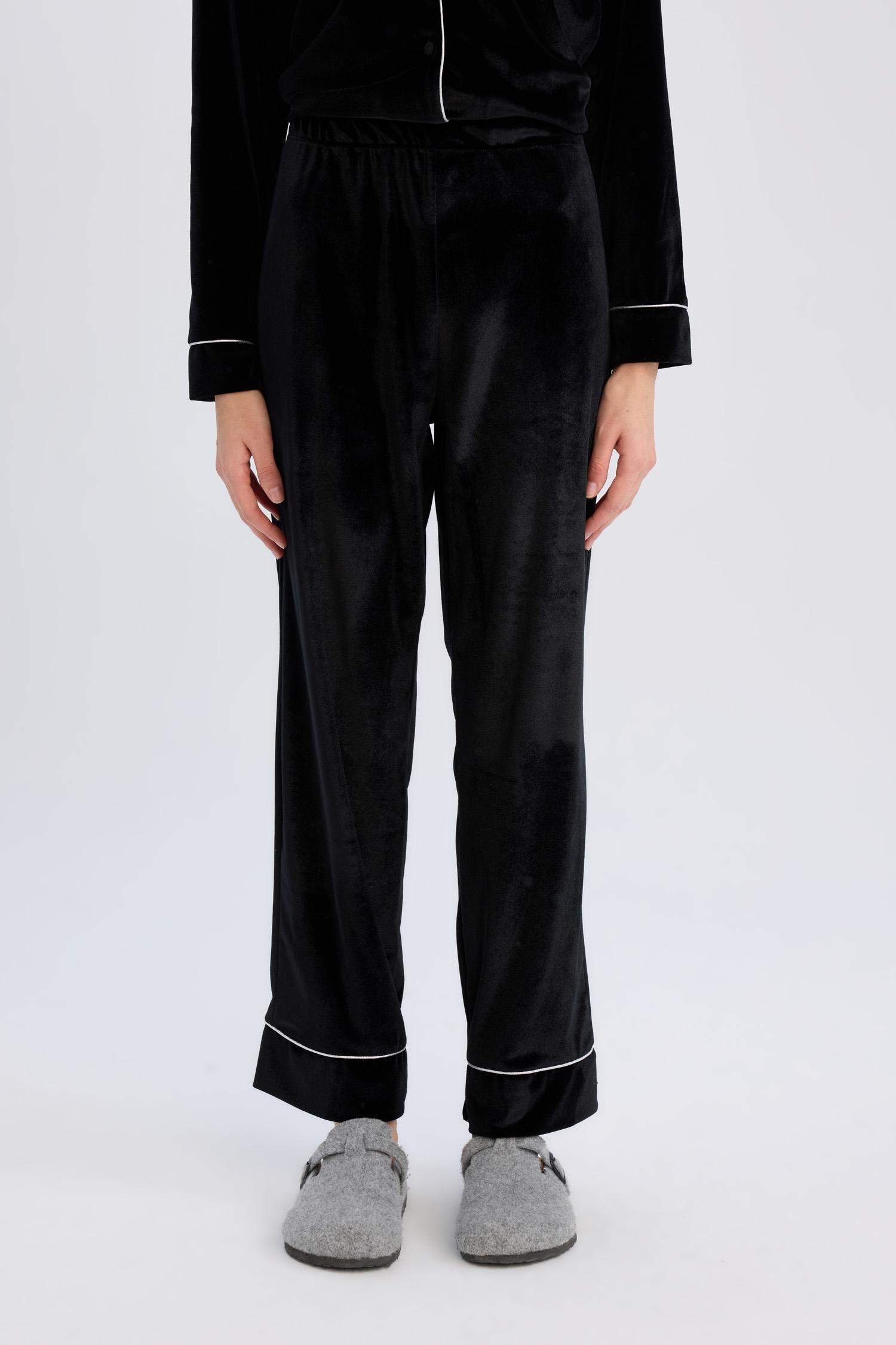 Kadife Pijama Takımı Uzun Kollu Üst Beli Lastikli Uzun Alt-Fall in Love