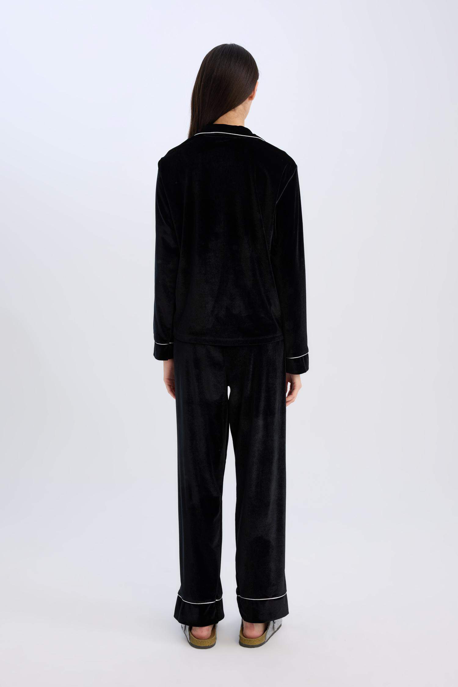 Kadife Pijama Takımı Uzun Kollu Üst Beli Lastikli Uzun Alt-Fall in Love