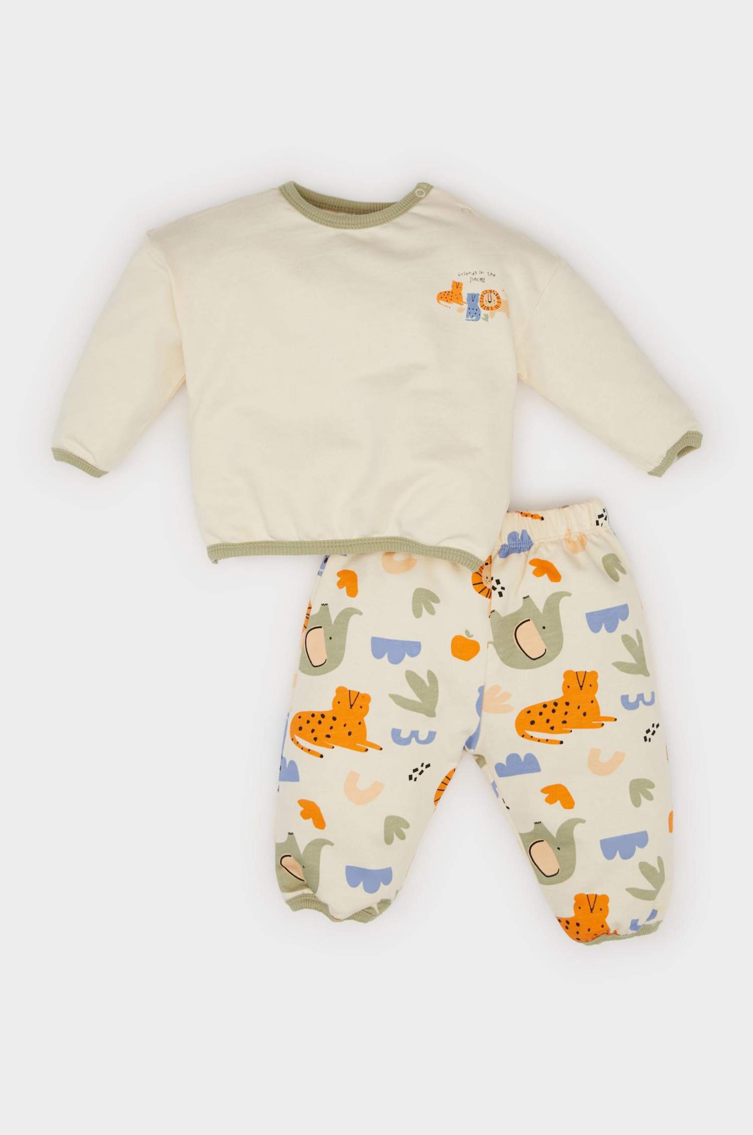 Erkek Bebek 2'li Takım Safari Baskılı Uzun Kollu Sweatshirt Beli Lastikli Eşofman Altı