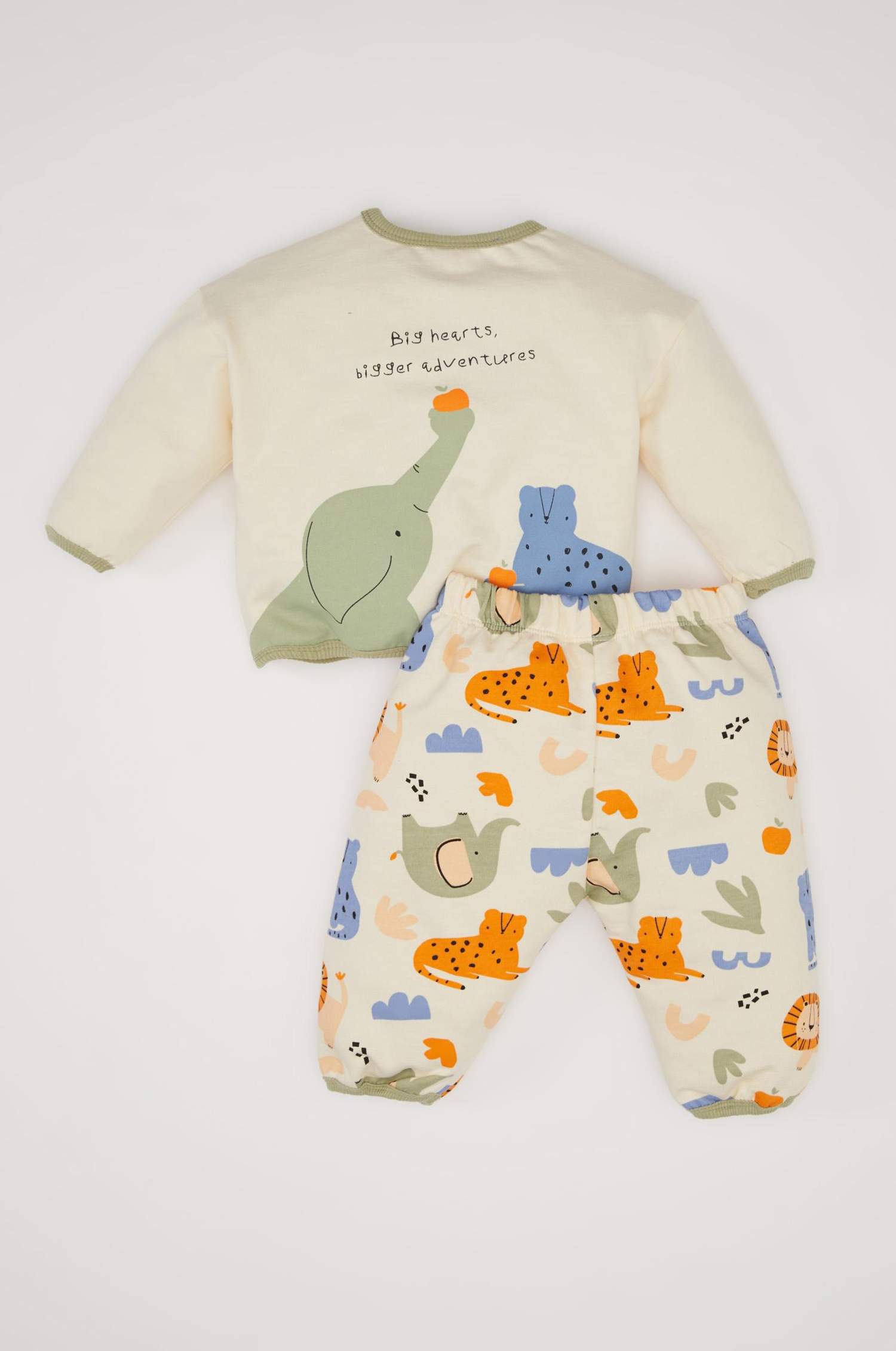 Erkek Bebek 2'li Takım Safari Baskılı Uzun Kollu Sweatshirt Beli Lastikli Eşofman Altı