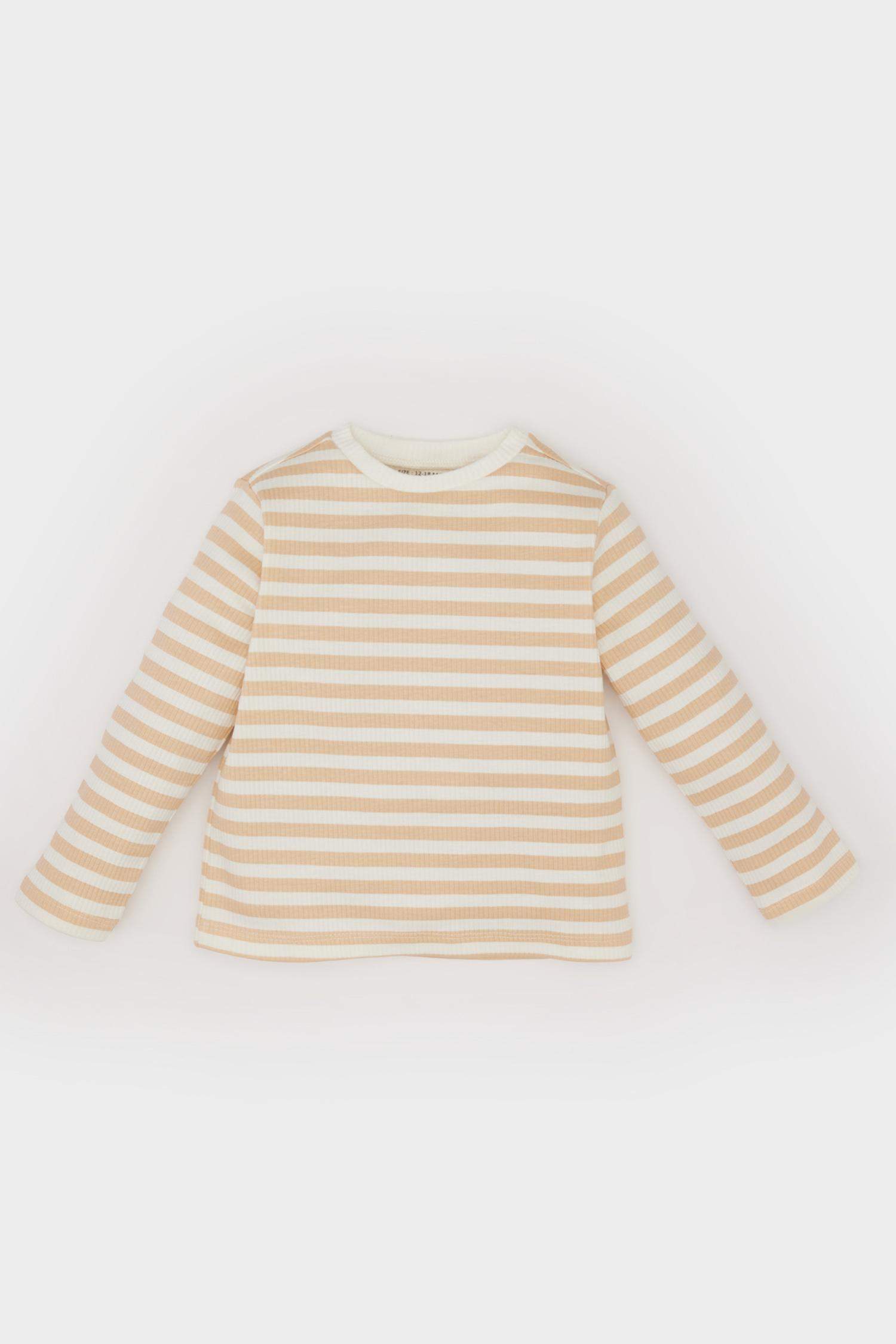 Erkek Bebek 2'li Takım Çizgili Uzun Kollu Tişört Baskılı Salopet Tulum