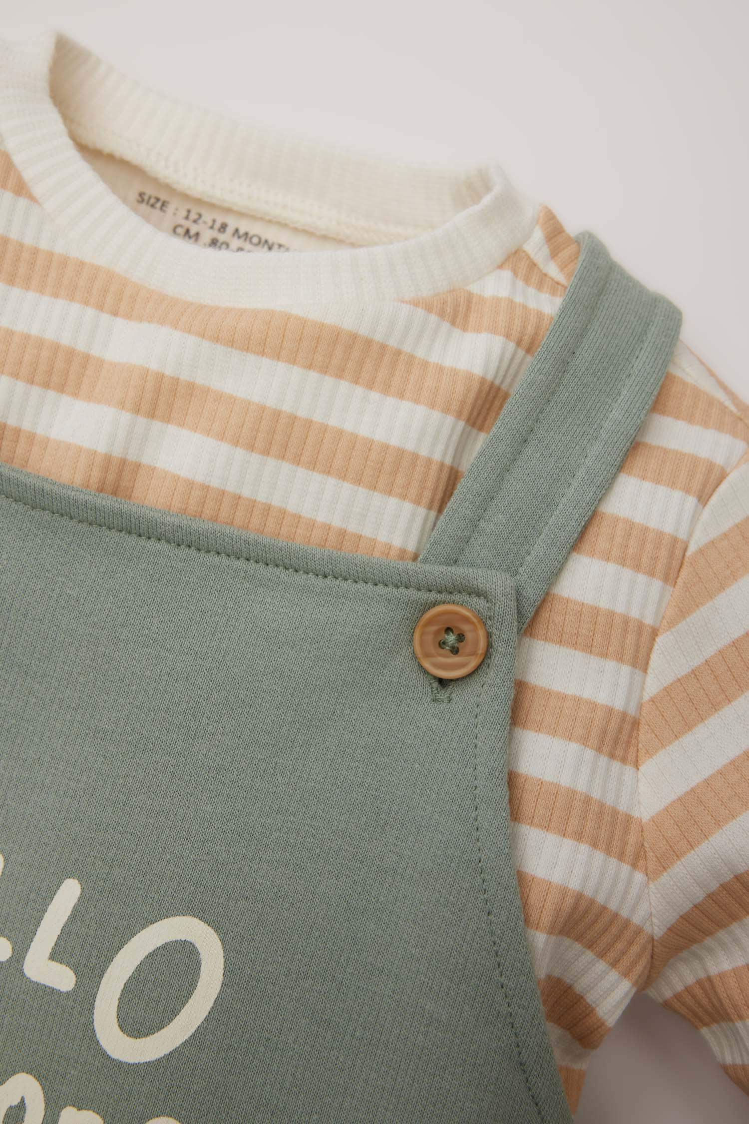 Erkek Bebek 2'li Takım Çizgili Uzun Kollu Tişört Baskılı Salopet Tulum