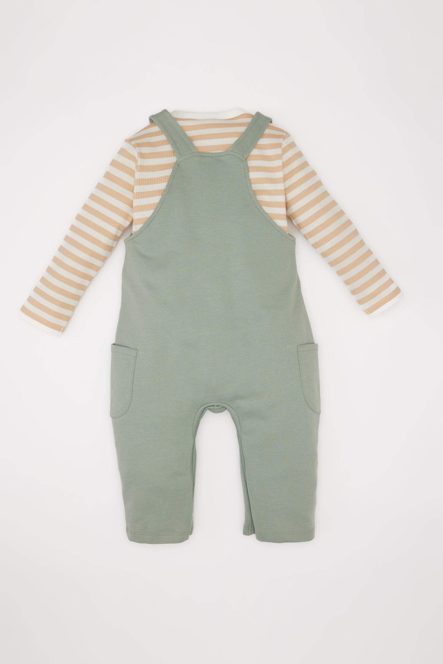 Erkek Bebek 2'li Takım Çizgili Uzun Kollu Tişört Baskılı Salopet Tulum