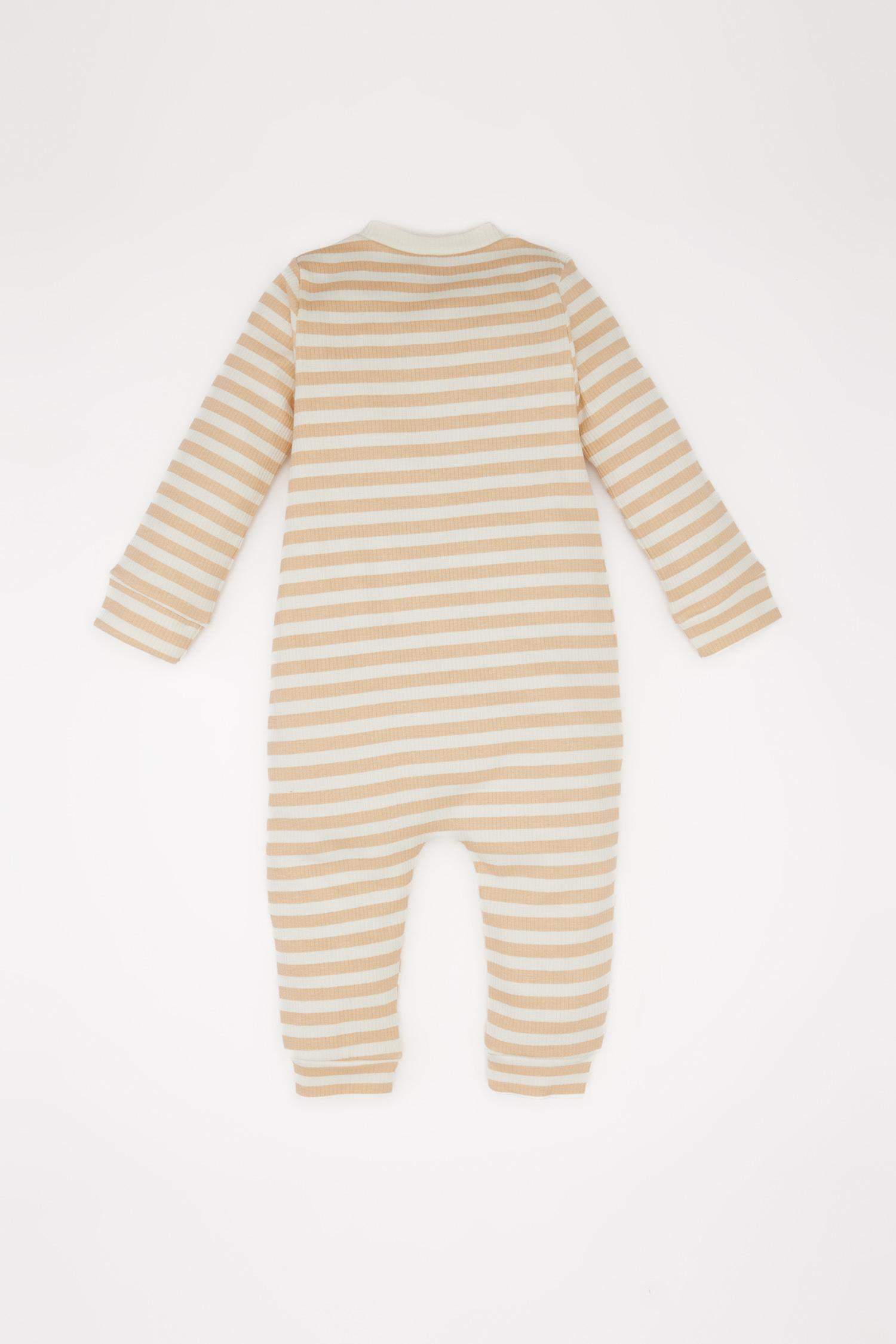 Erkek Bebek Yenidoğan Çizgili Fitilli Kaşkorse Uzun Kollu Tulum