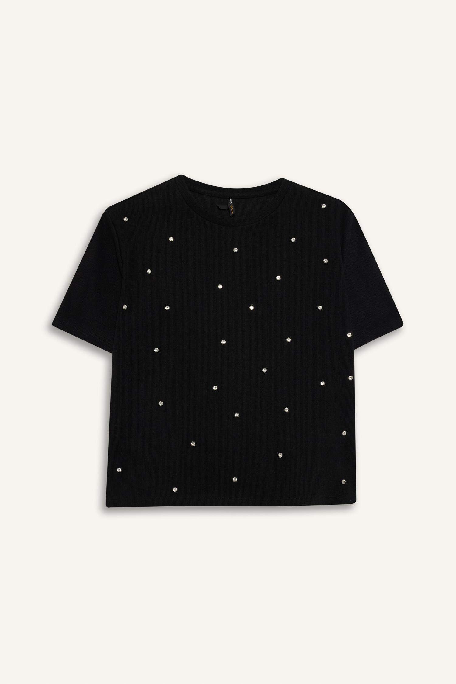 تي شيرت كاجوال نص كم قصة عادية بياقة مستديرة