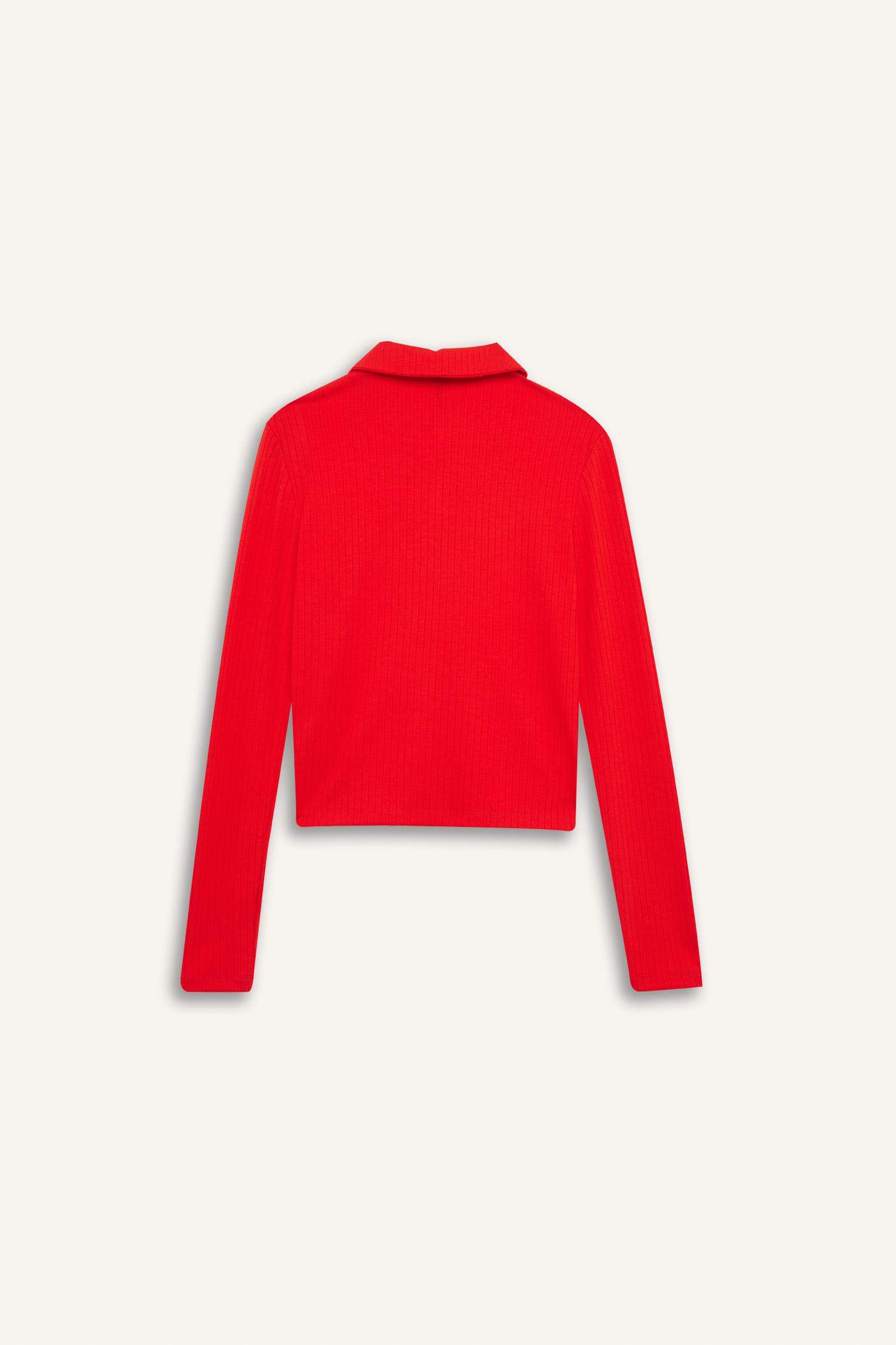 Slim Fit Dar Kesim Polo Yaka Fitilli Kaşkorse Uzun Kollu Tişört