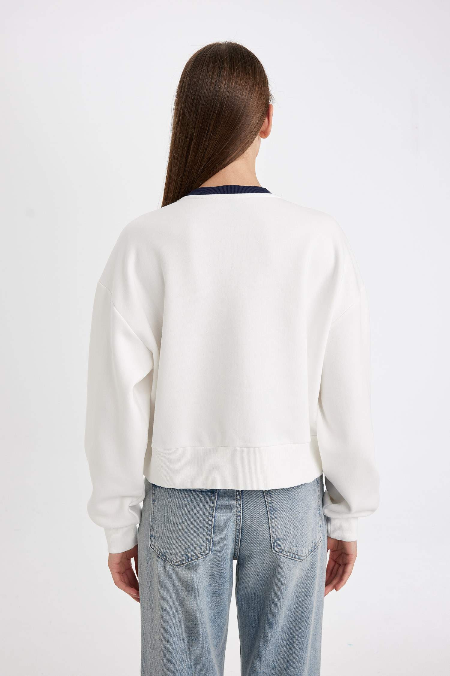 Boxy Fit Bisiklet Yaka Baskılı Kalın  Sweatshirt