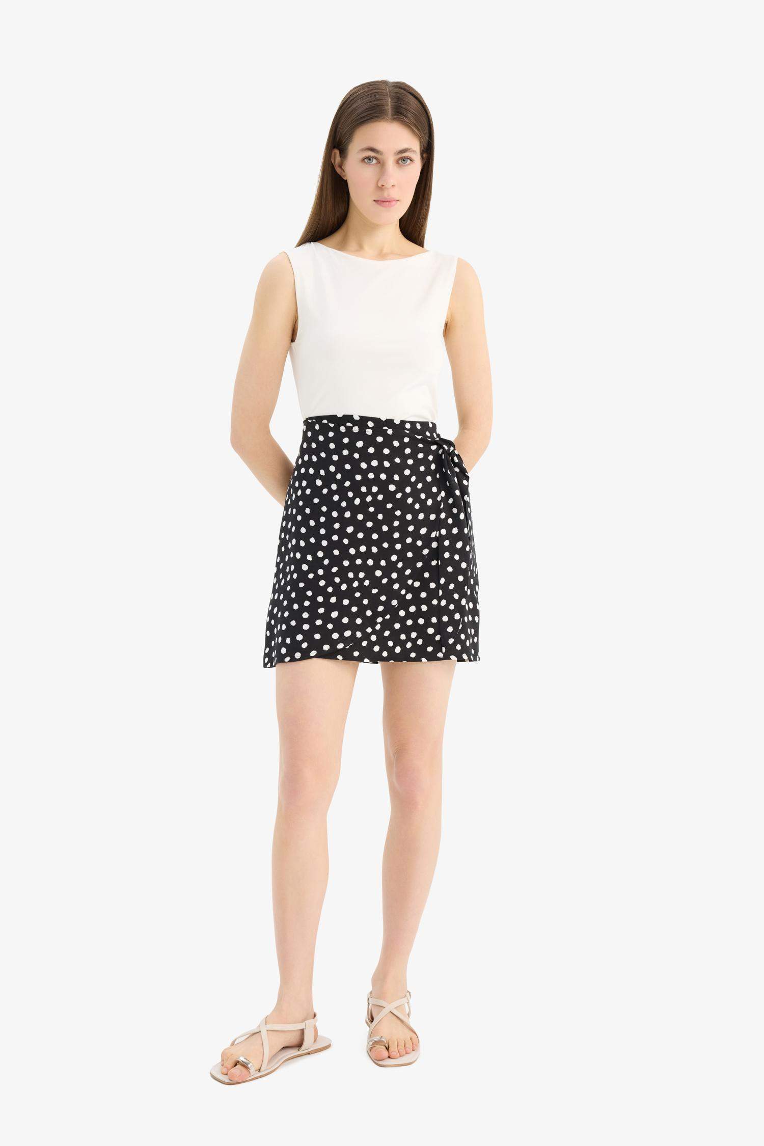 A Cut Printed High Waist Mini Skirt