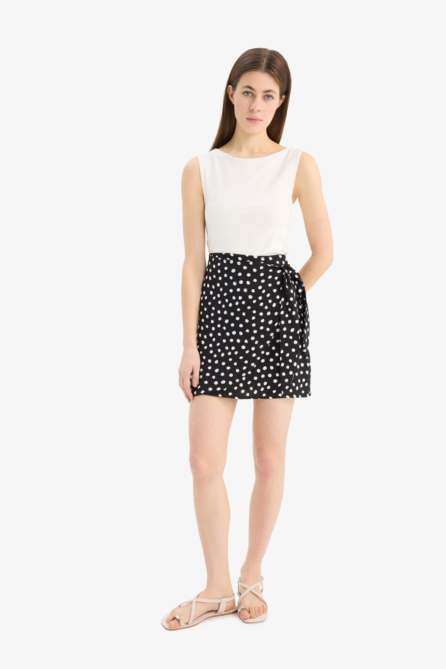 A Cut Printed High Waist Mini Skirt