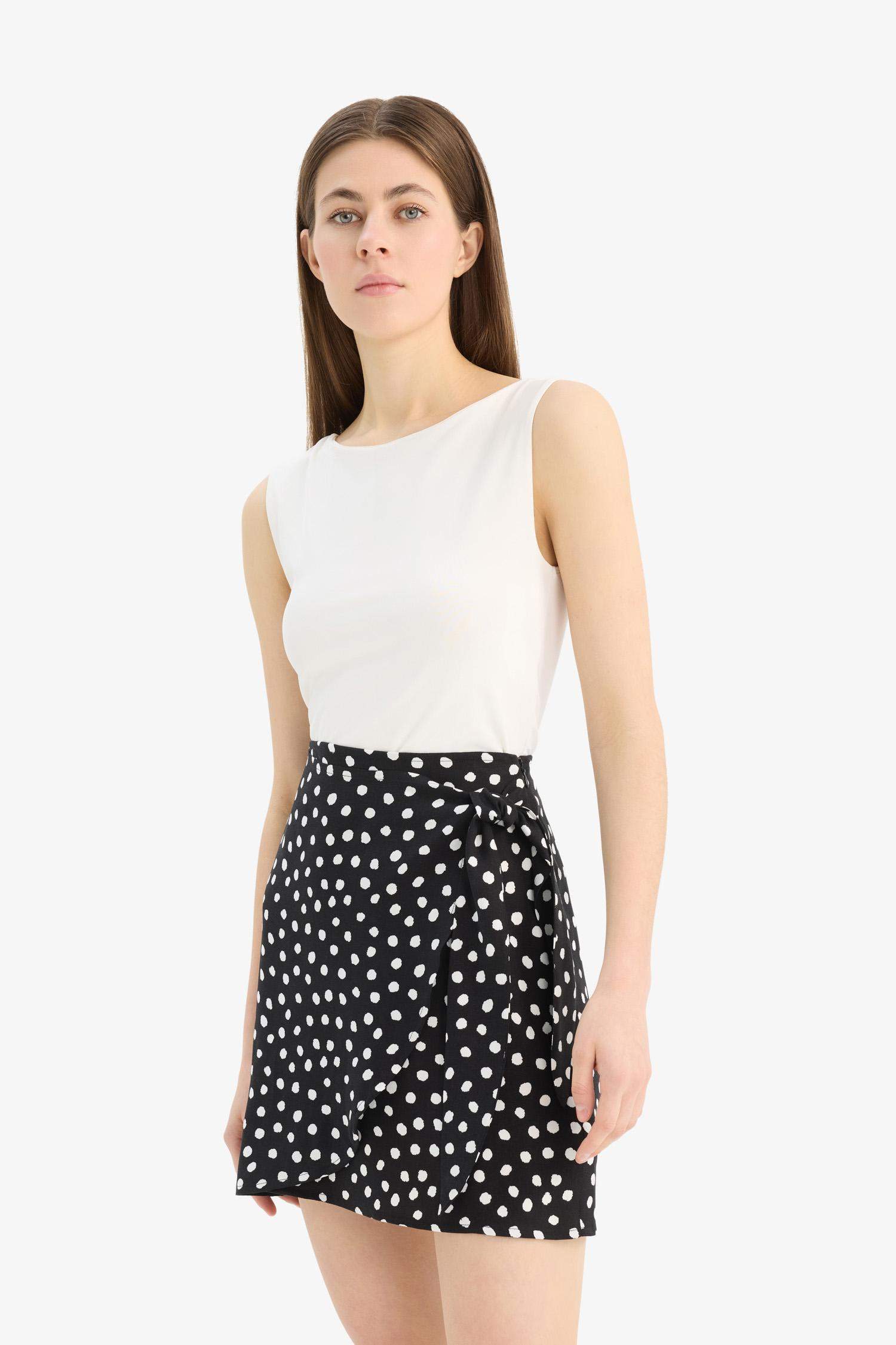 A Cut Printed High Waist Mini Skirt