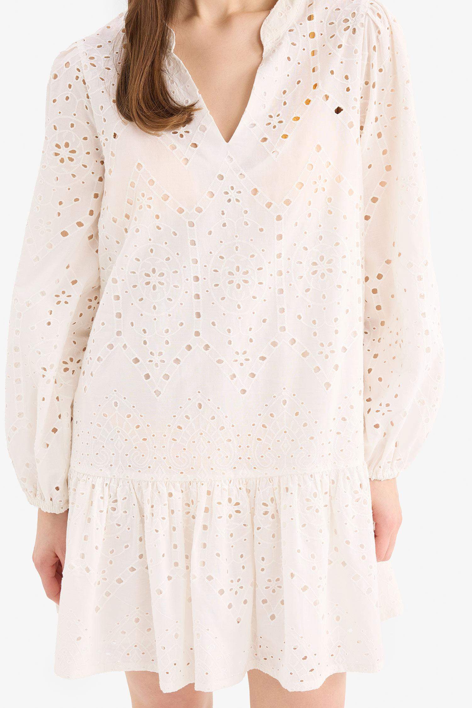 Fall in Love Embroidered Long Sleeve Mini Beach Dress