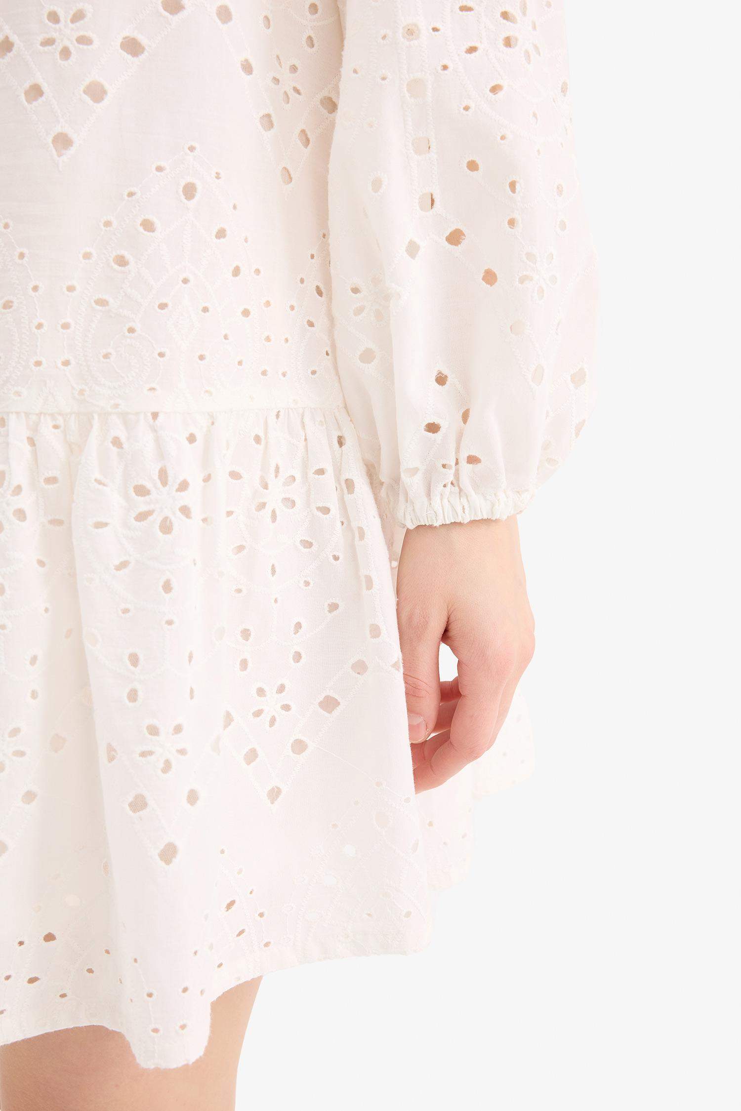 Fall in Love Embroidered Long Sleeve Mini Beach Dress