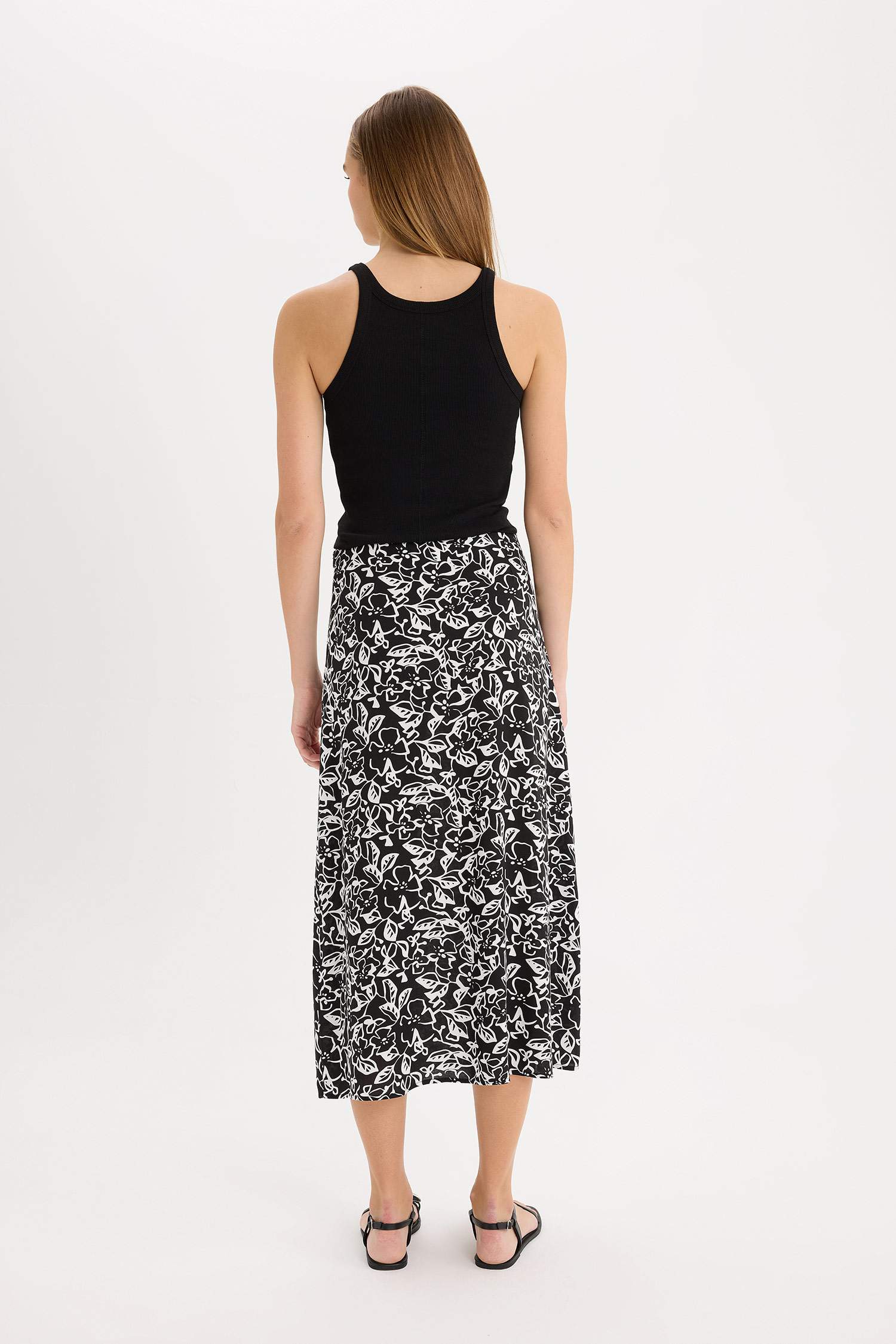 Юбка А-силуэта, миди с высокой талией, цветочный принт