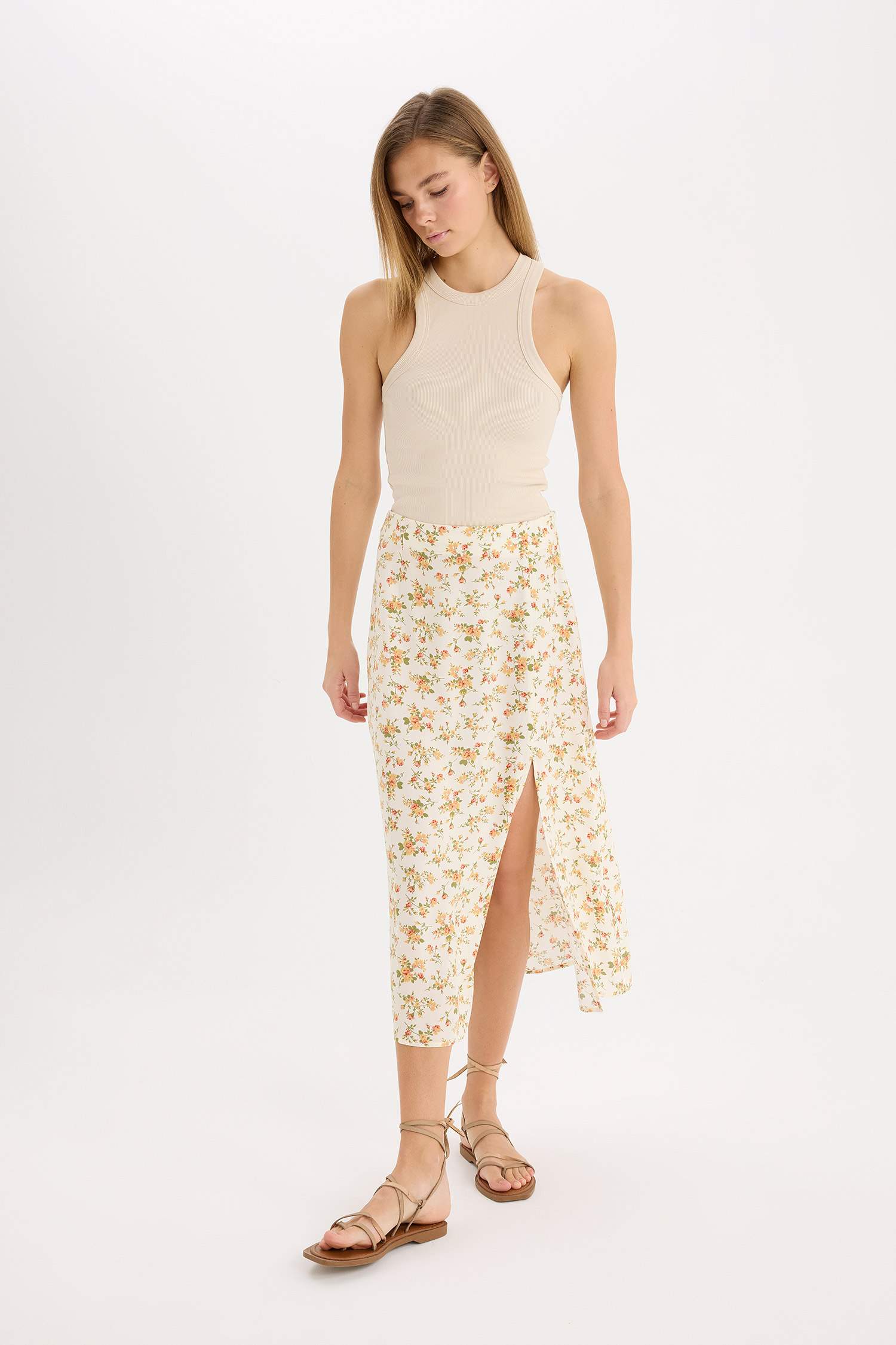 гүлді a сызығы орташа ұзындық Тоқылған юбка