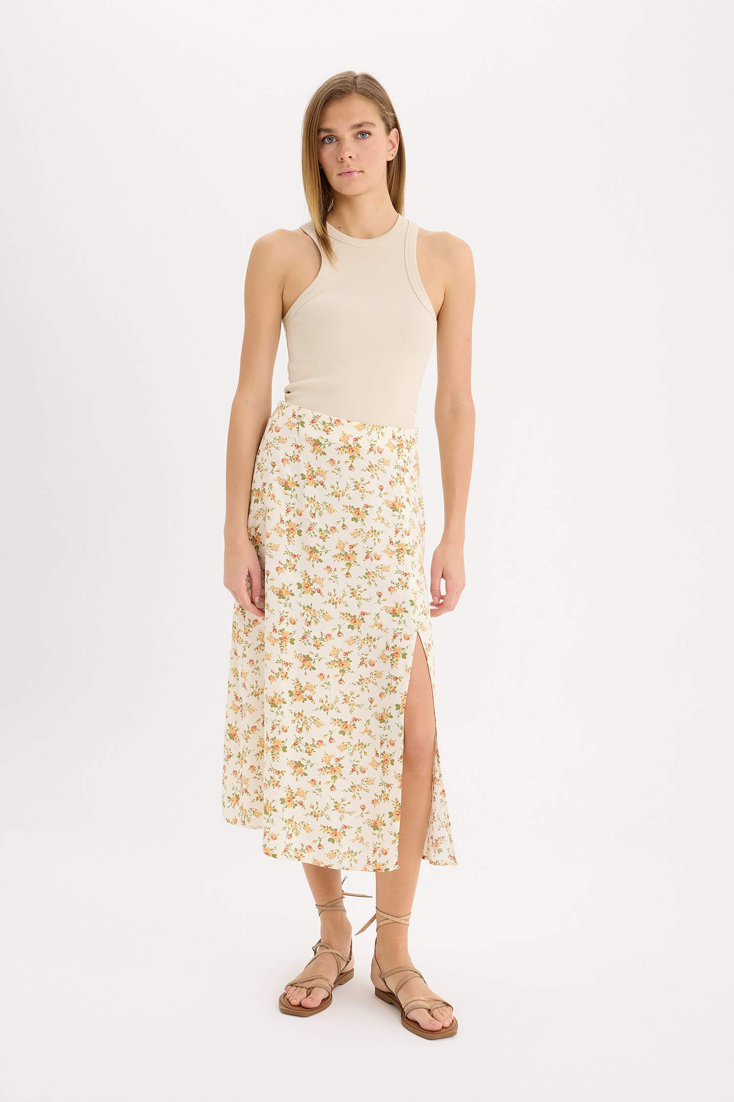 гүлді a сызығы орташа ұзындық Тоқылған юбка