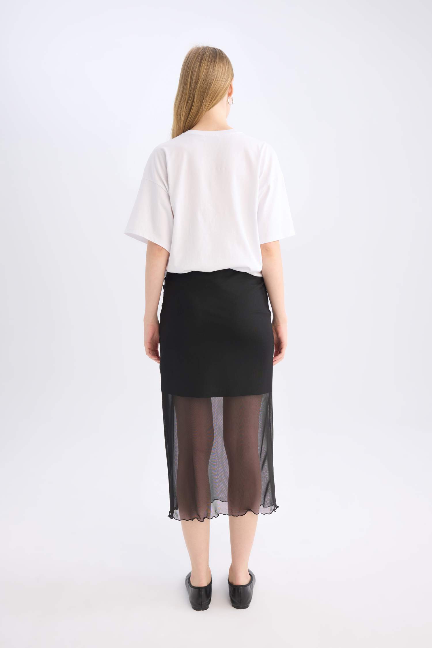 تنورة ميدي ميش تنورة بنسل بخصر عادي