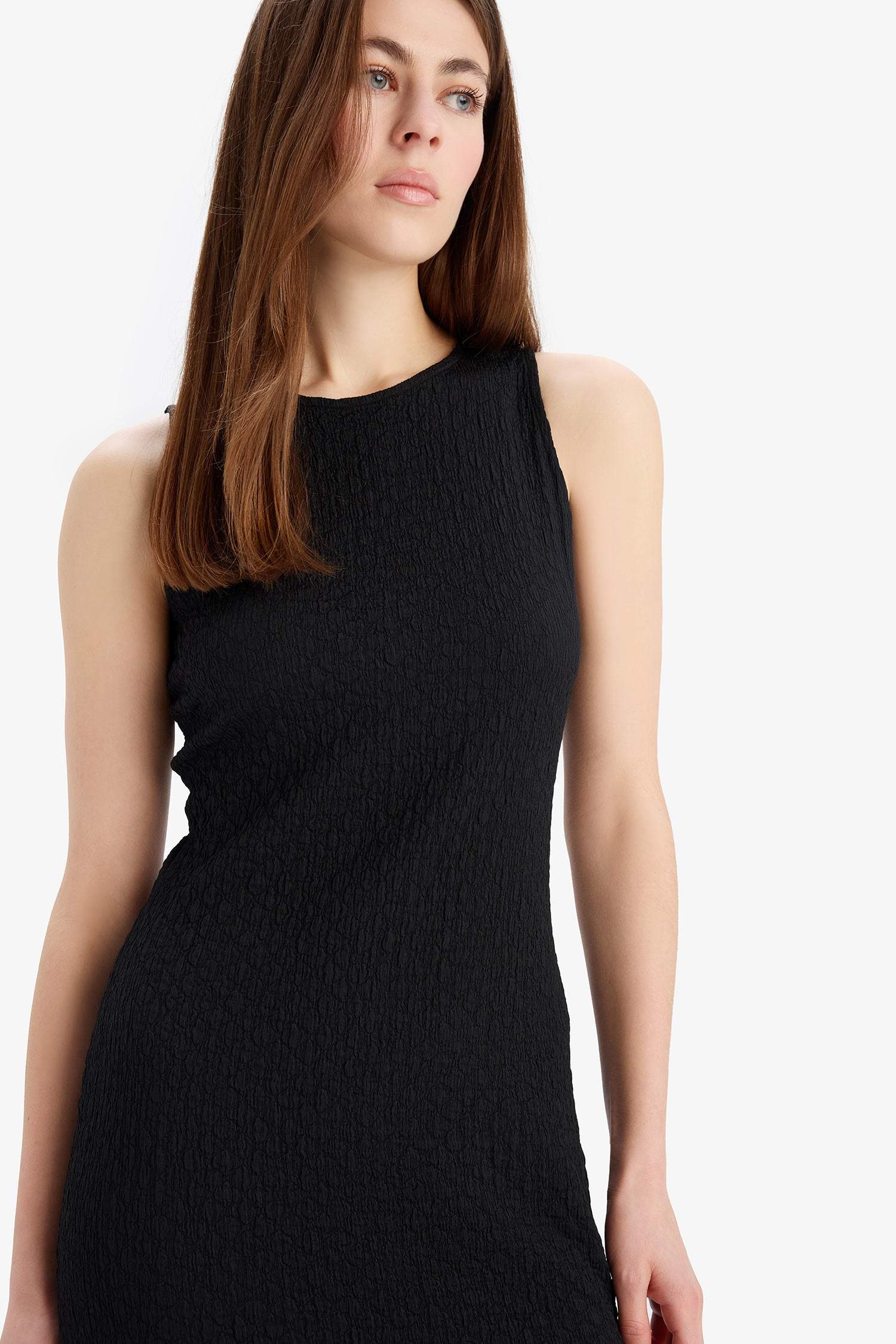 тығыз көйлек дөңгелек жаға жеңсіз Қысқа жеңді трикотаж көйлек