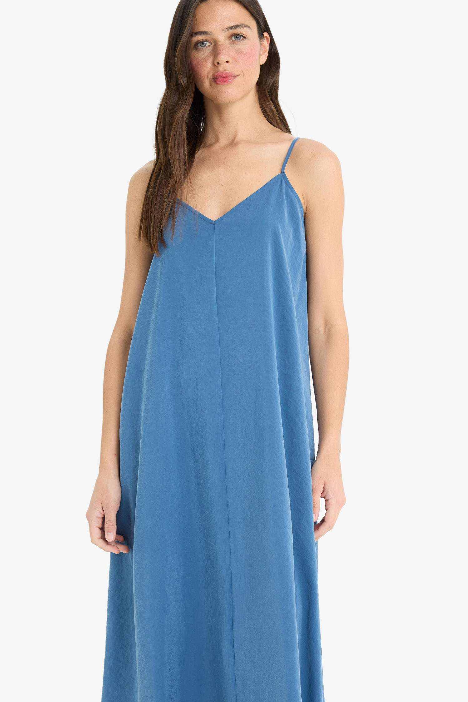 A Kesim V Yaka Modal Kolsuz Maxi Elbise