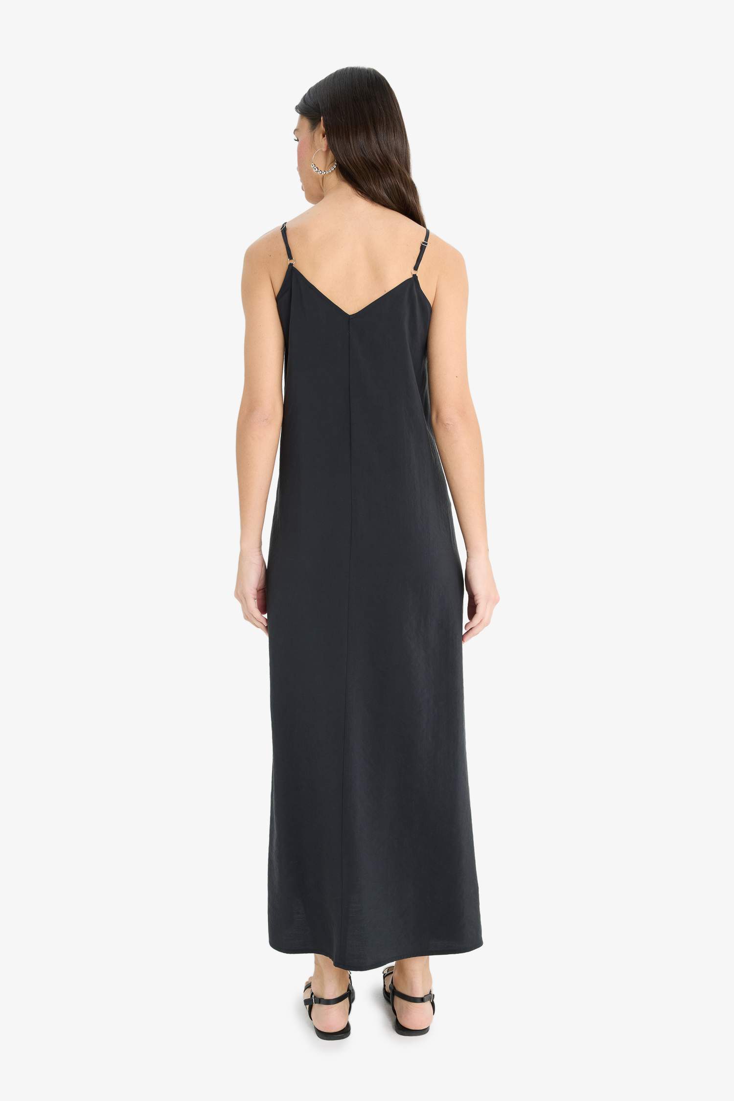 A Kesim V Yaka Modal Kolsuz Maxi Elbise