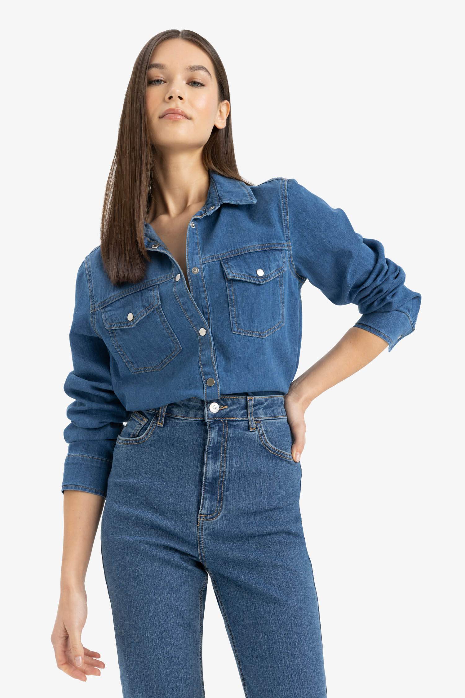 Slim Fit Dar Kesim Jean Gömlek