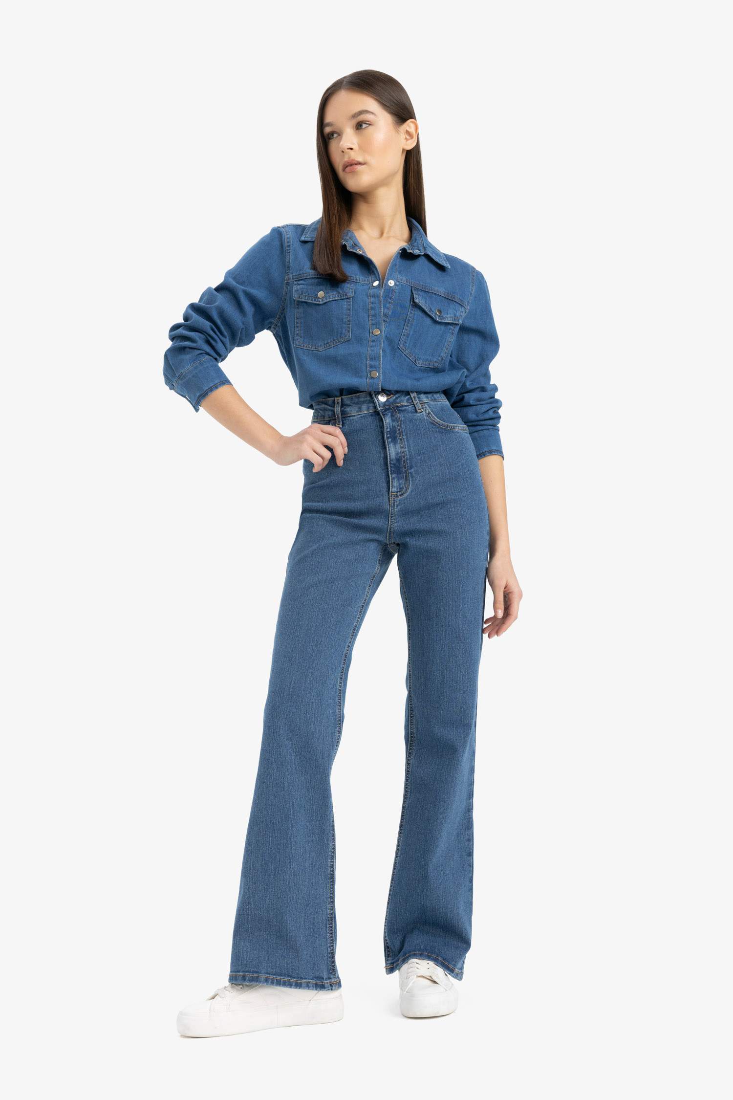 Slim Fit Dar Kesim Jean Gömlek