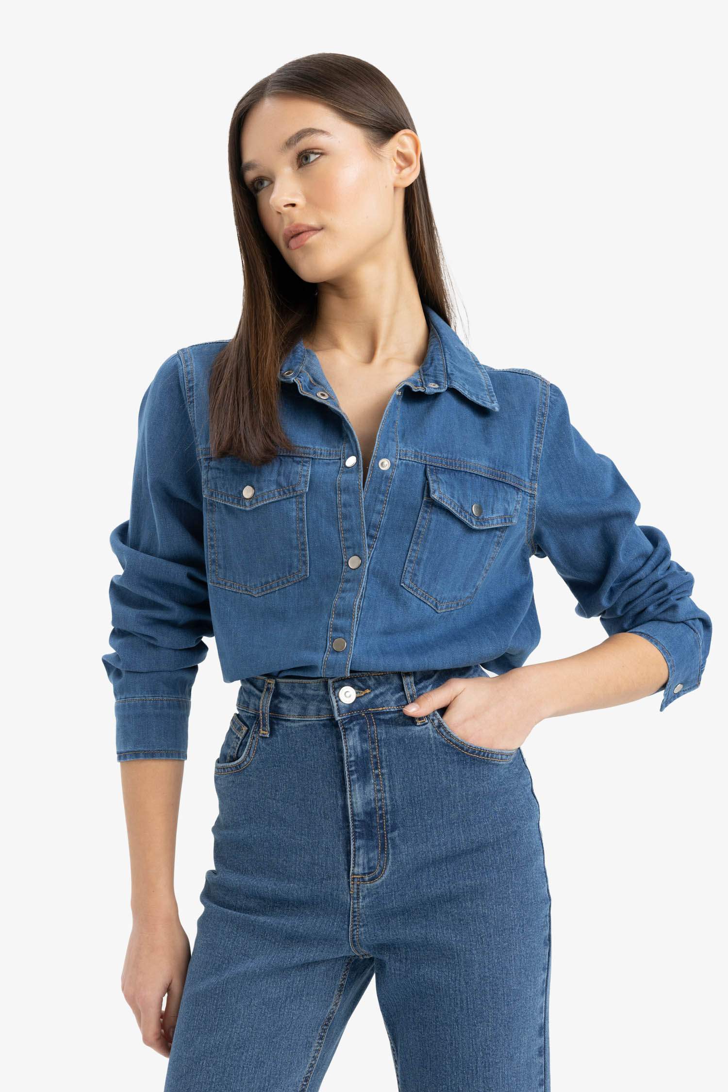 Slim Fit Dar Kesim Jean Gömlek