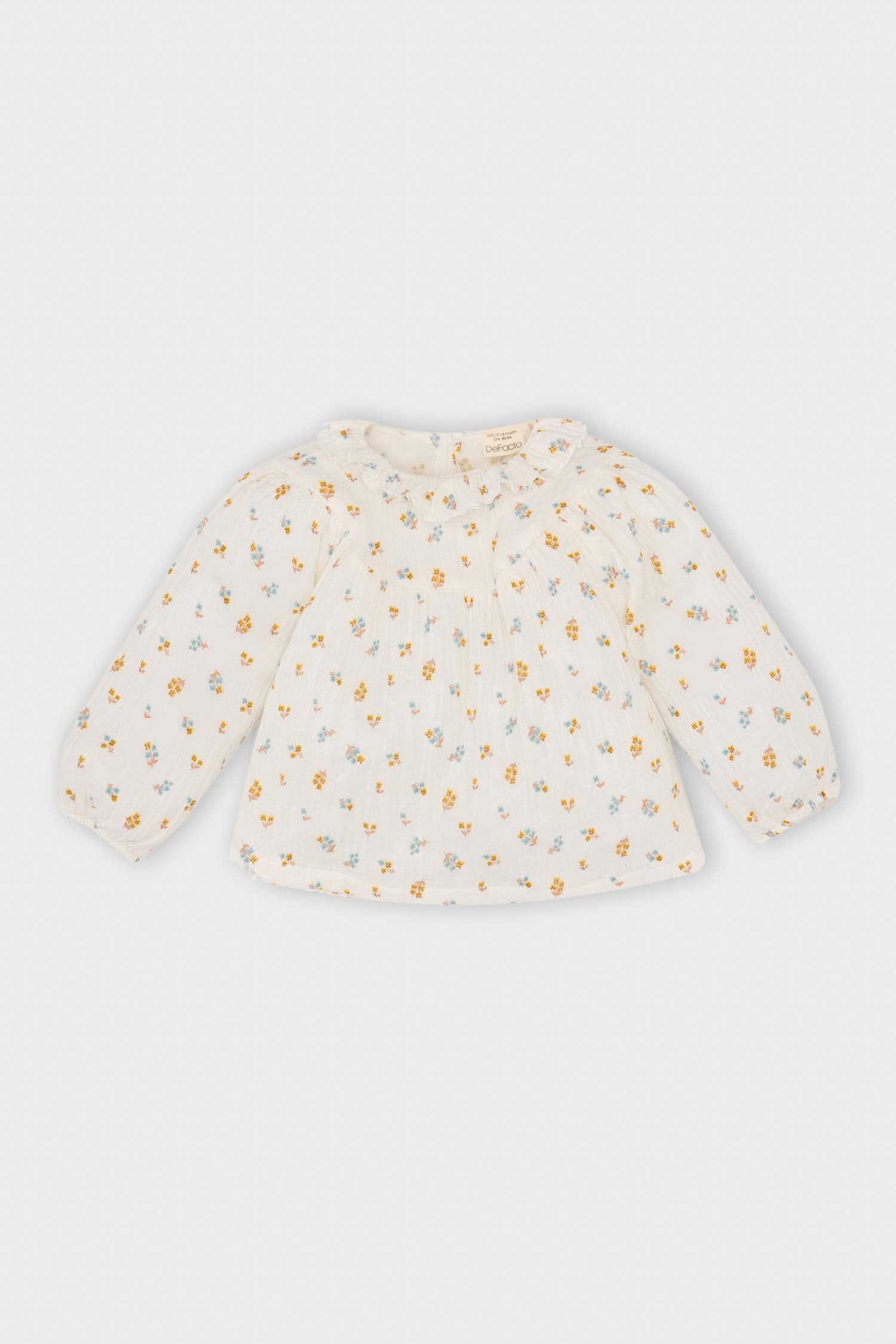 Kız Bebek Müslin Çiçek Desenli Fırfırlı Yaka Uzun Kollu Gömlek