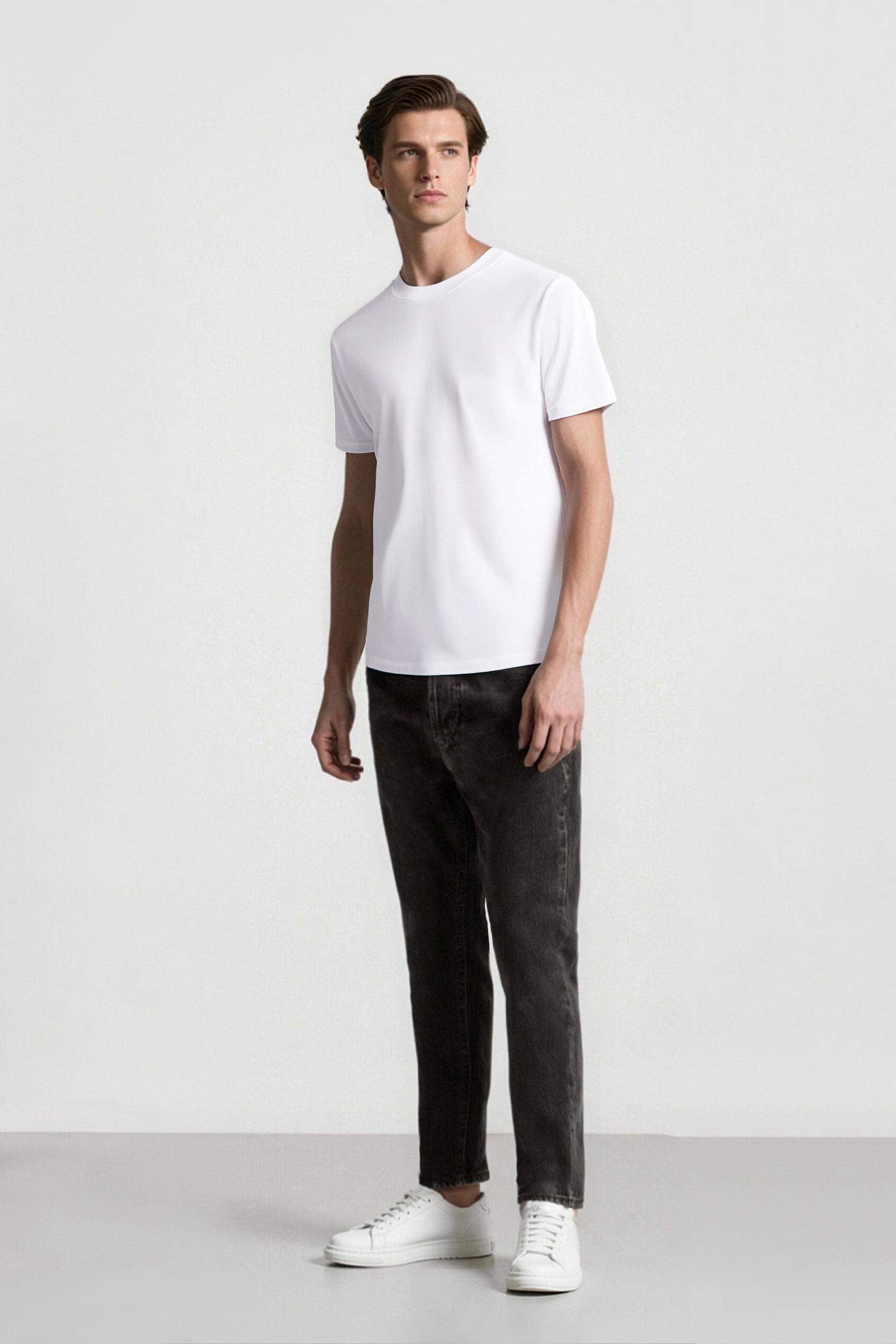 %100 Pamuk Slim Cropped Fit Dar Kalıp Normal Bel Dar Paça Jean Pantolon