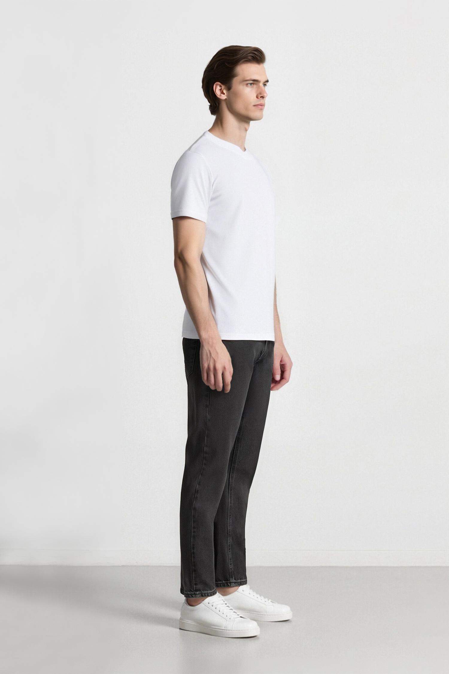 %100 Pamuk Slim Cropped Fit Dar Kalıp Normal Bel Dar Paça Jean Pantolon