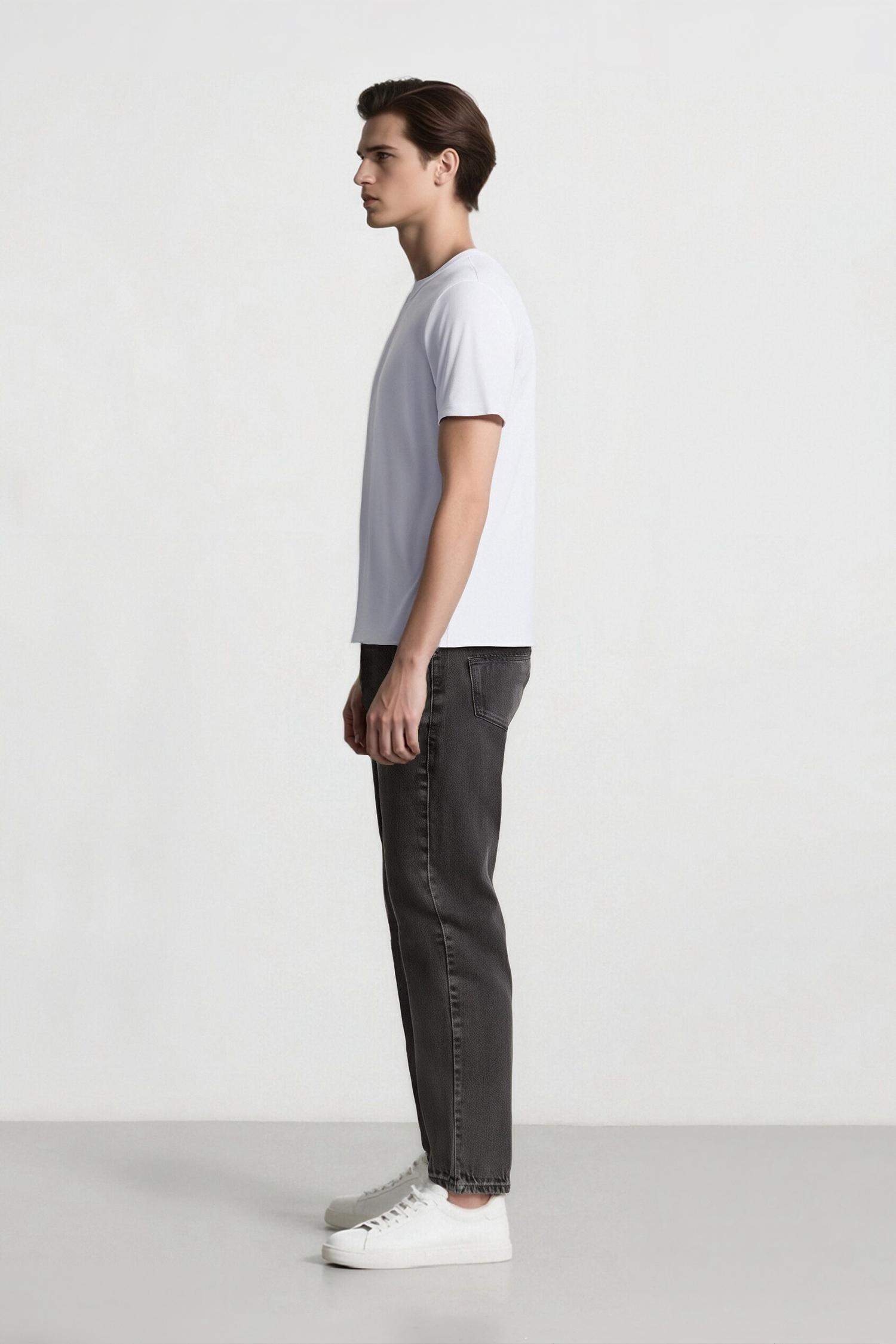 %100 Pamuk Slim Cropped Fit Dar Kalıp Normal Bel Dar Paça Jean Pantolon